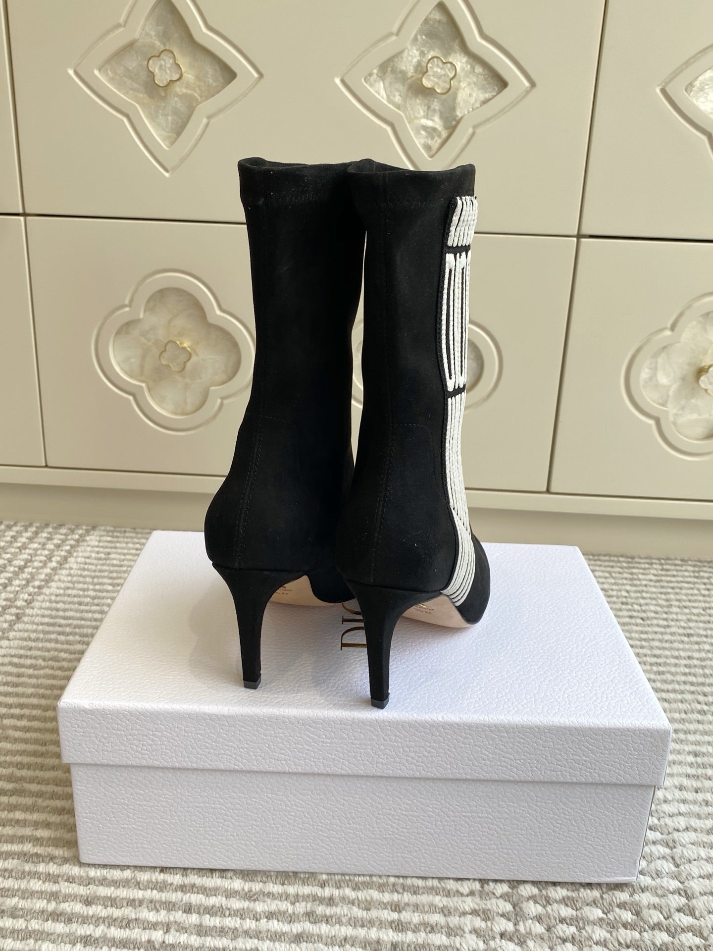 Dior 2025 Tribales Heeled Ankle Boot 80mm Black White Suede 501194