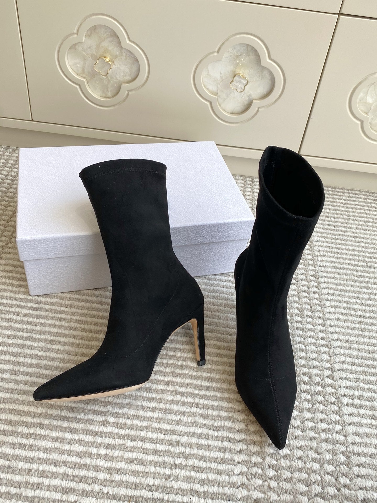 Dior 2025 Tribales Heeled Ankle Boot 80mm Black White Suede 501194