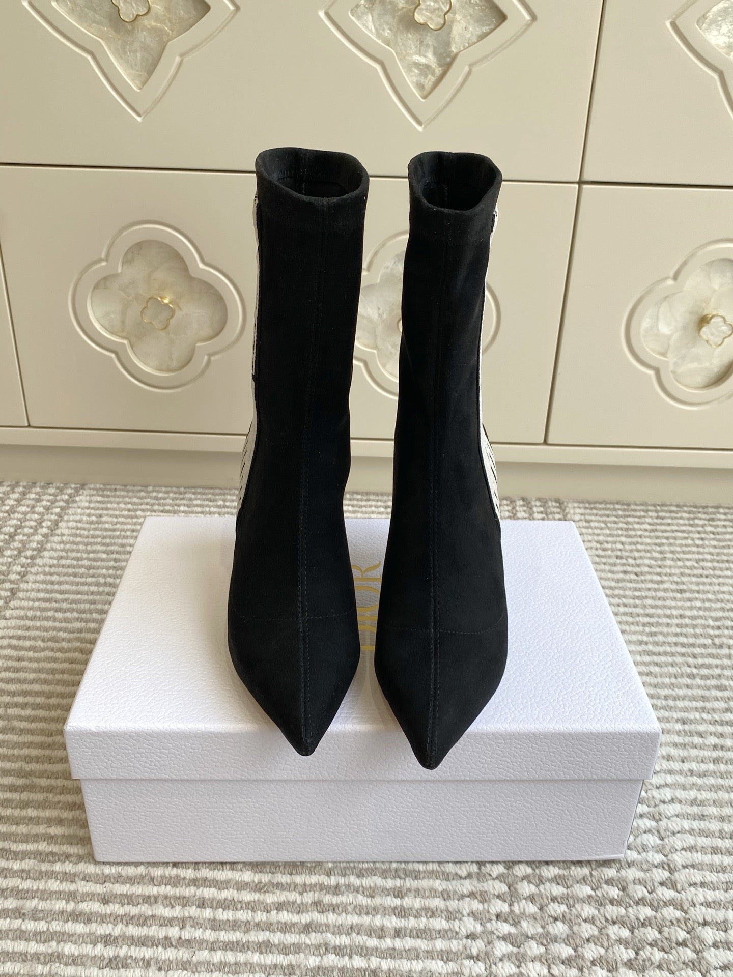 Dior 2025 Tribales Heeled Ankle Boot 80mm Black White Suede 501194