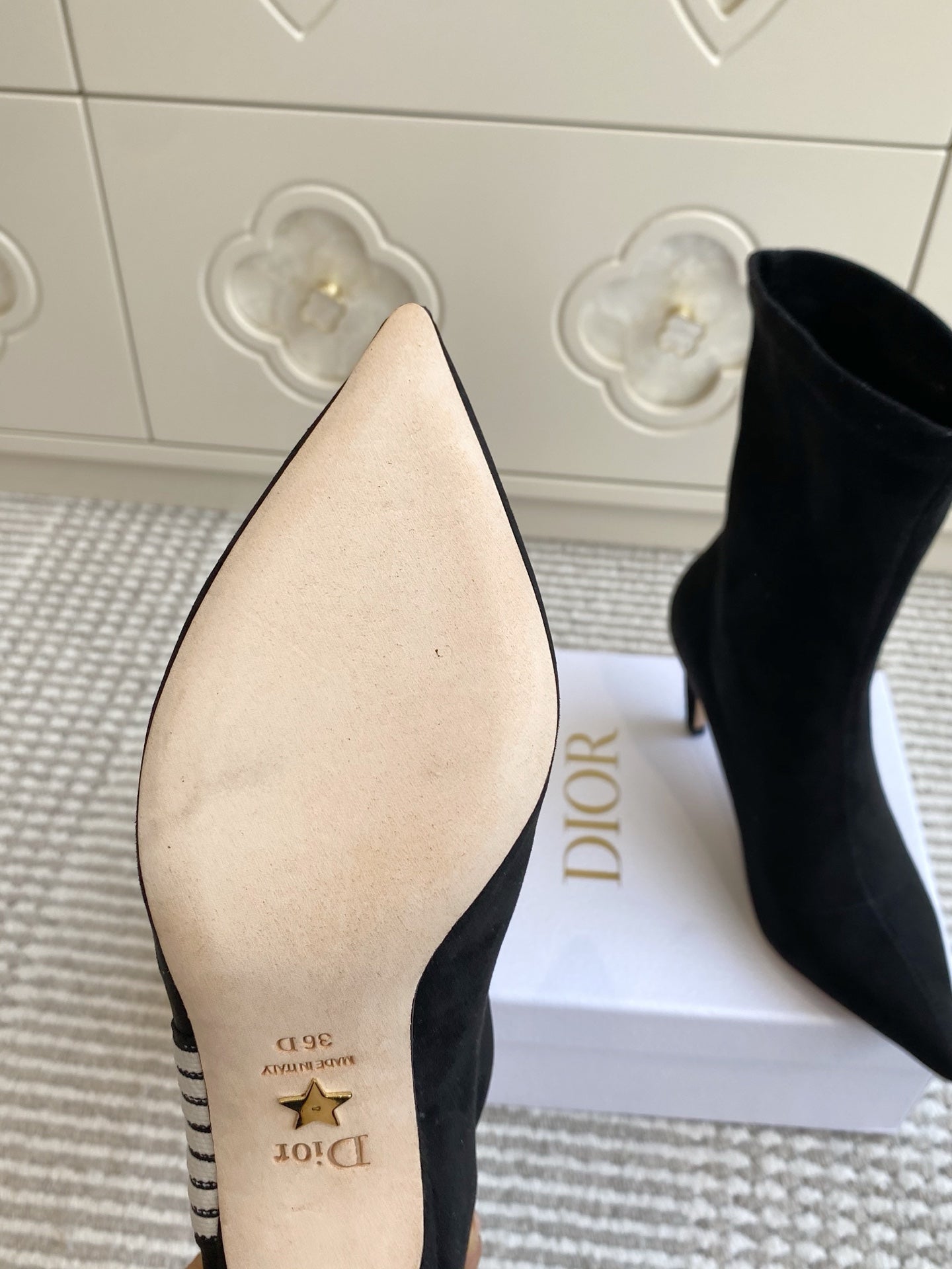 Dior 2025 Tribales Heeled Ankle Boot 80mm Black White Suede 501194