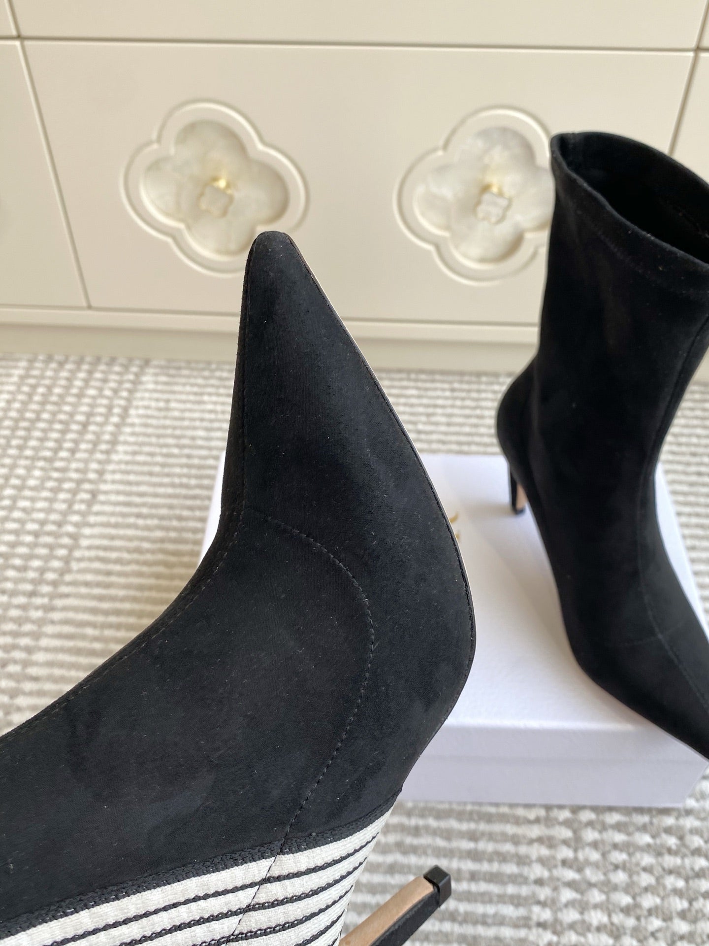 Dior 2025 Tribales Heeled Ankle Boot 80mm Black White Suede 501194