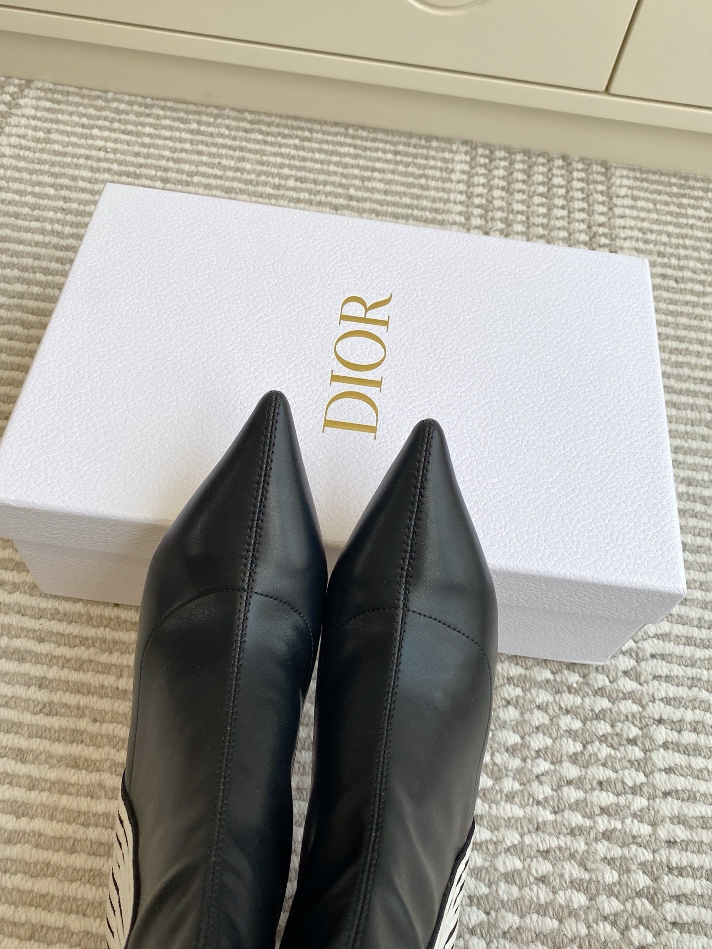 Dior 2025 Tribales Heeled Ankle Boot 80mm Black White Lambskin 501196