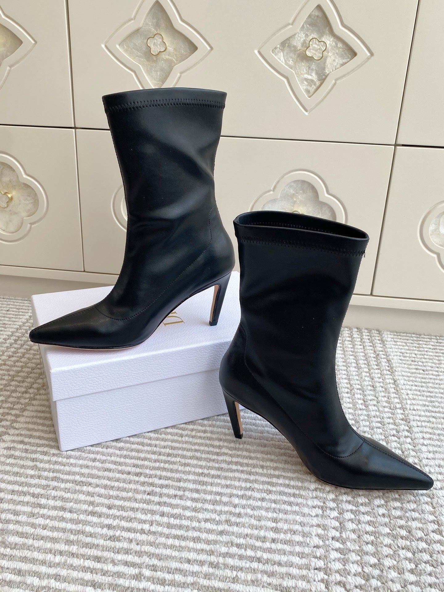 Dior 2025 Tribales Heeled Ankle Boot 80mm Black White Lambskin 501196