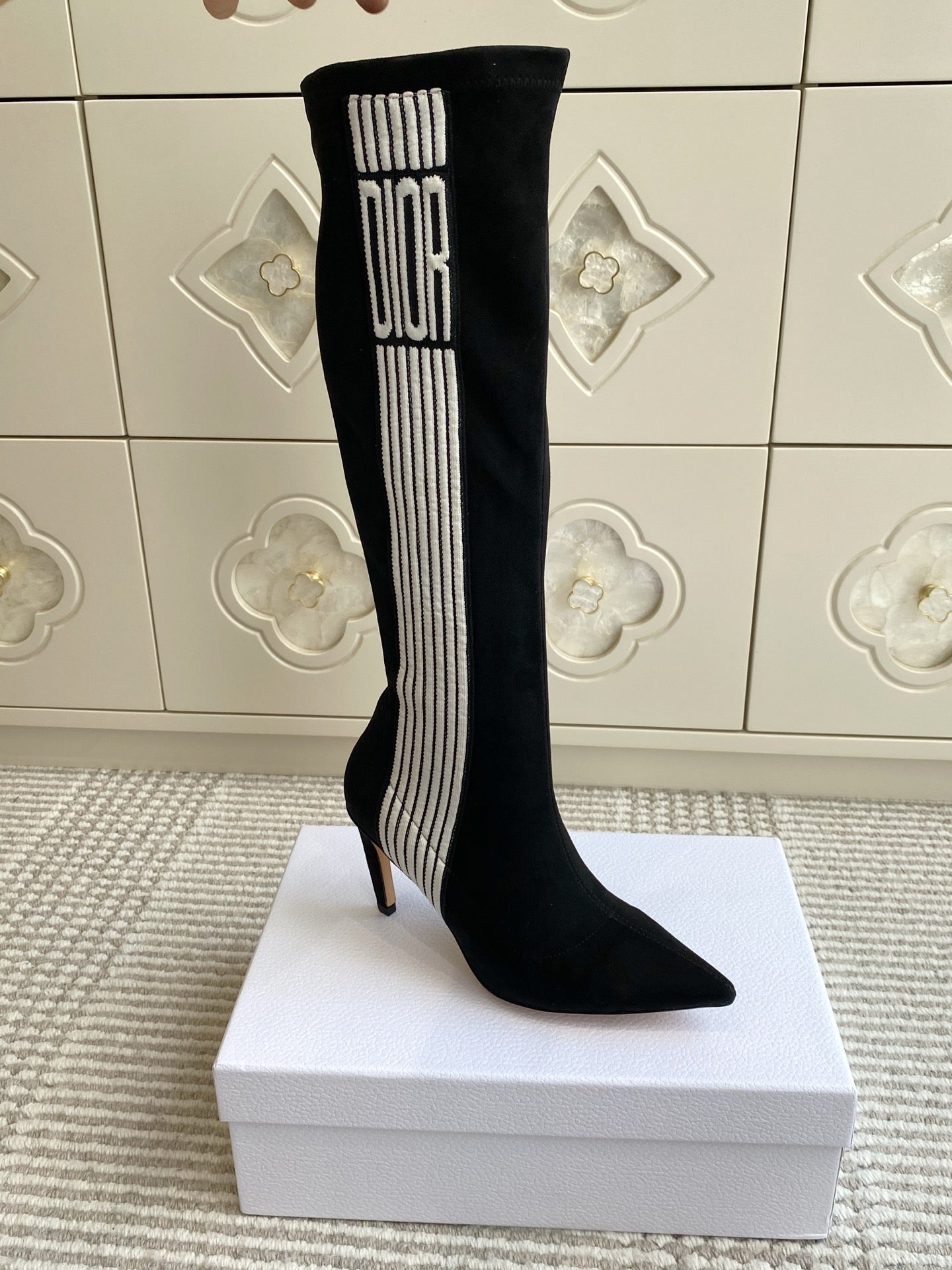 Dior 2025 Tribales Heeled Ankle High Boot 80mm Black White Suede 501198