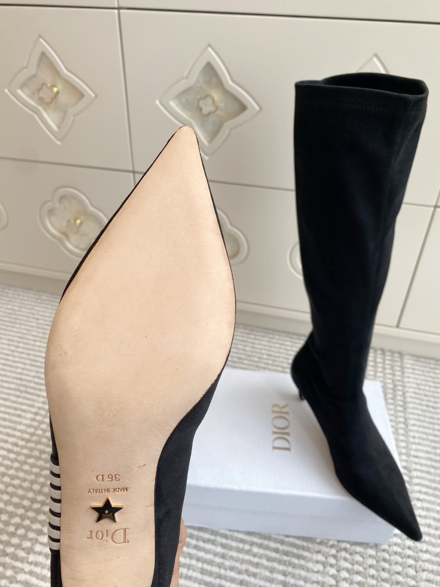 Dior 2025 Tribales Heeled Ankle High Boot 50mm Black White Suede 501201