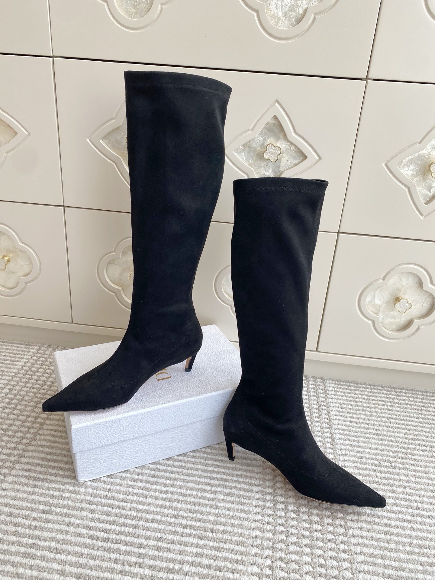 Dior 2025 Tribales Heeled Ankle High Boot 50mm Black White Suede 501201