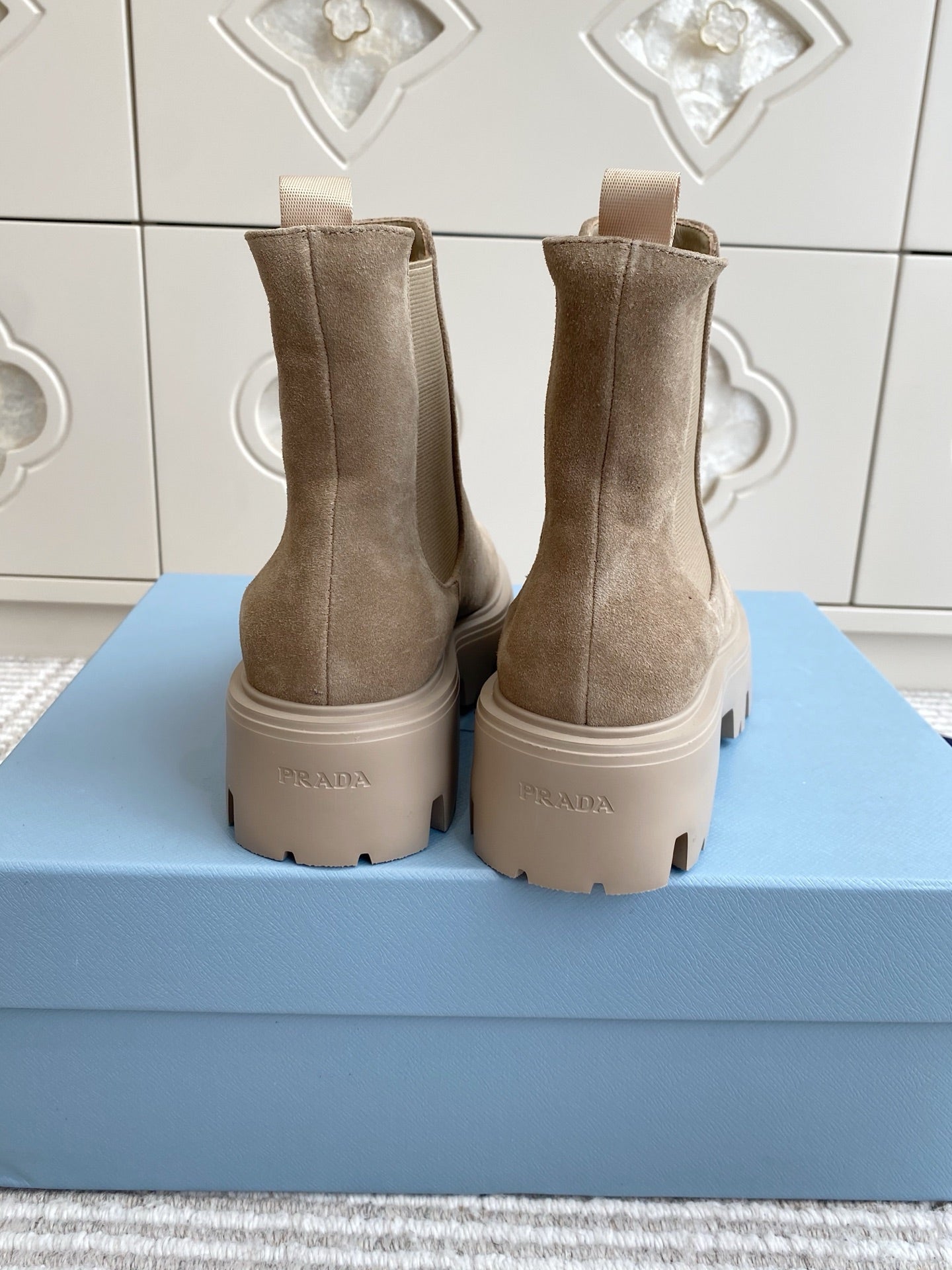 Prada 25 Chelsea Boot Beige Suede Cowhide 501437