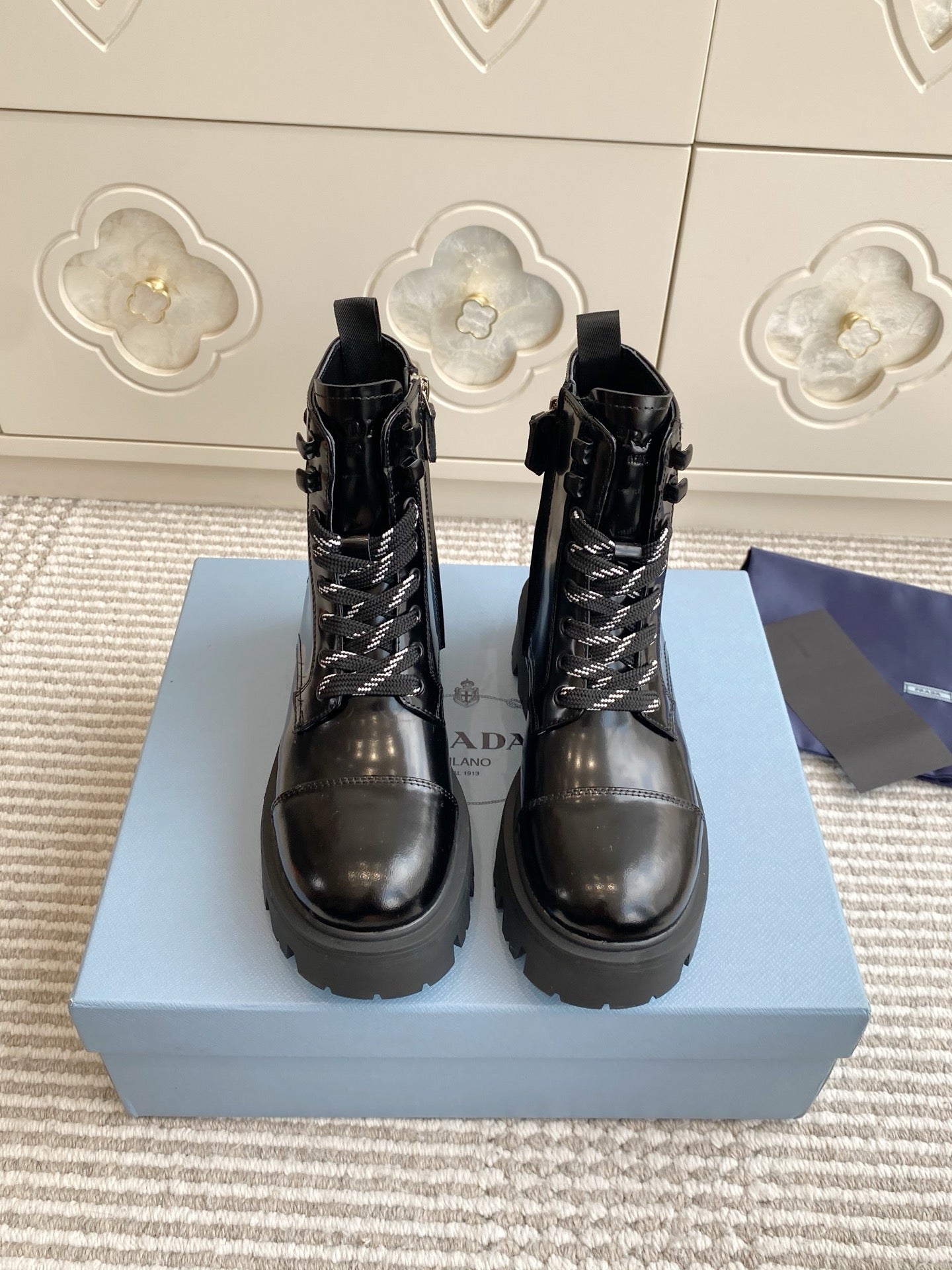 Prada 25 Martin Boot Black Cowhide 501444