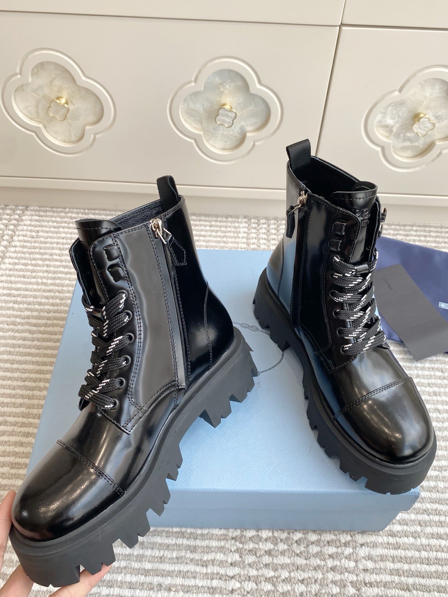 Prada 25 Martin Boot Black Cowhide 501444