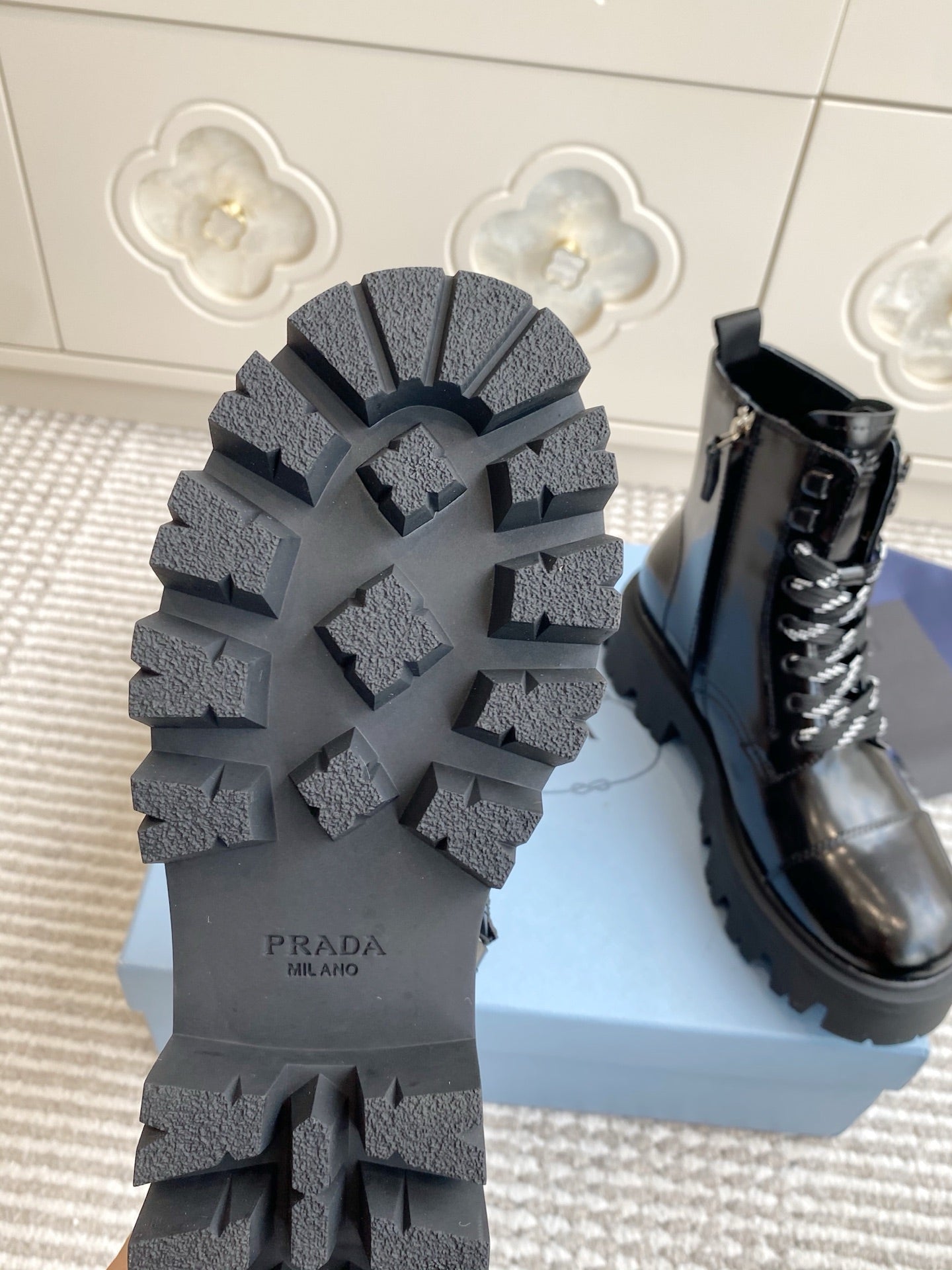 Prada 25 Martin Boot Black Cowhide 501444