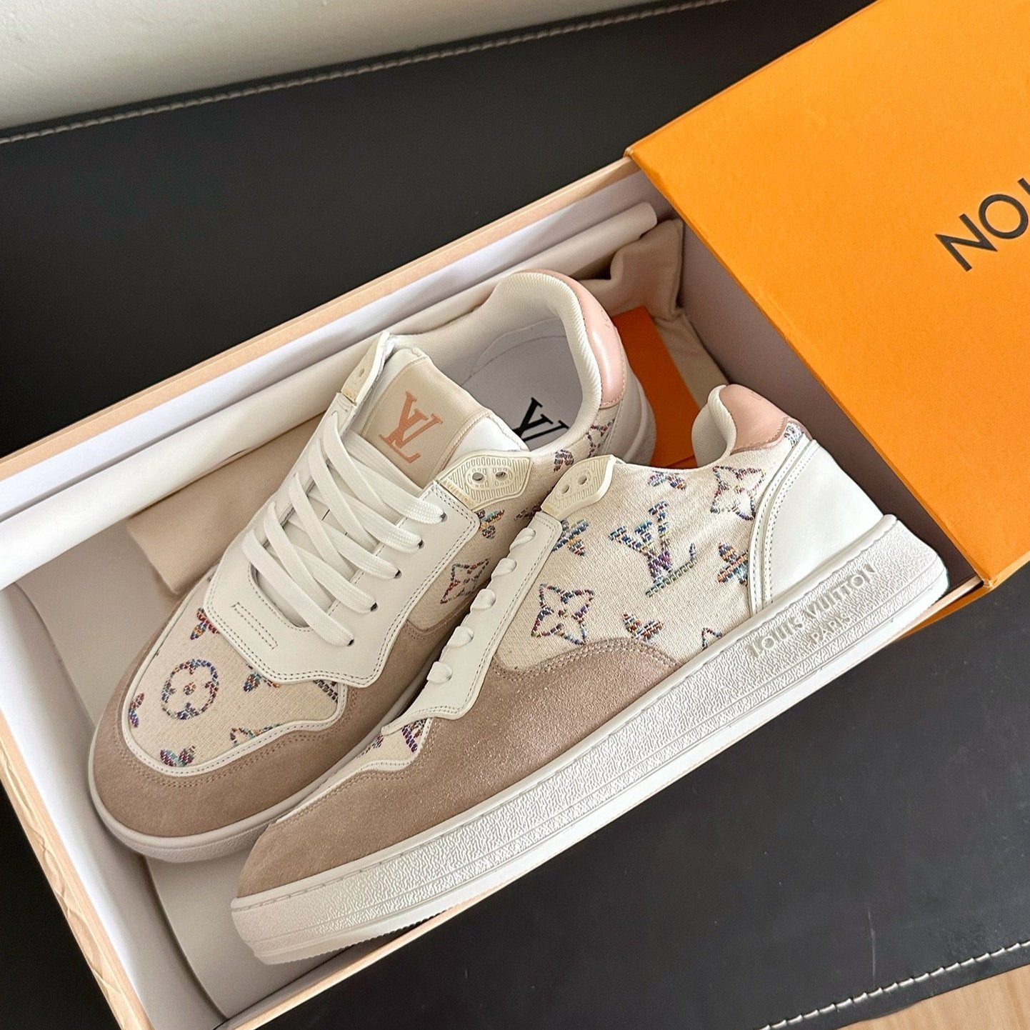 LV Stadium Sneaker White Mix Brown Monogram Suede