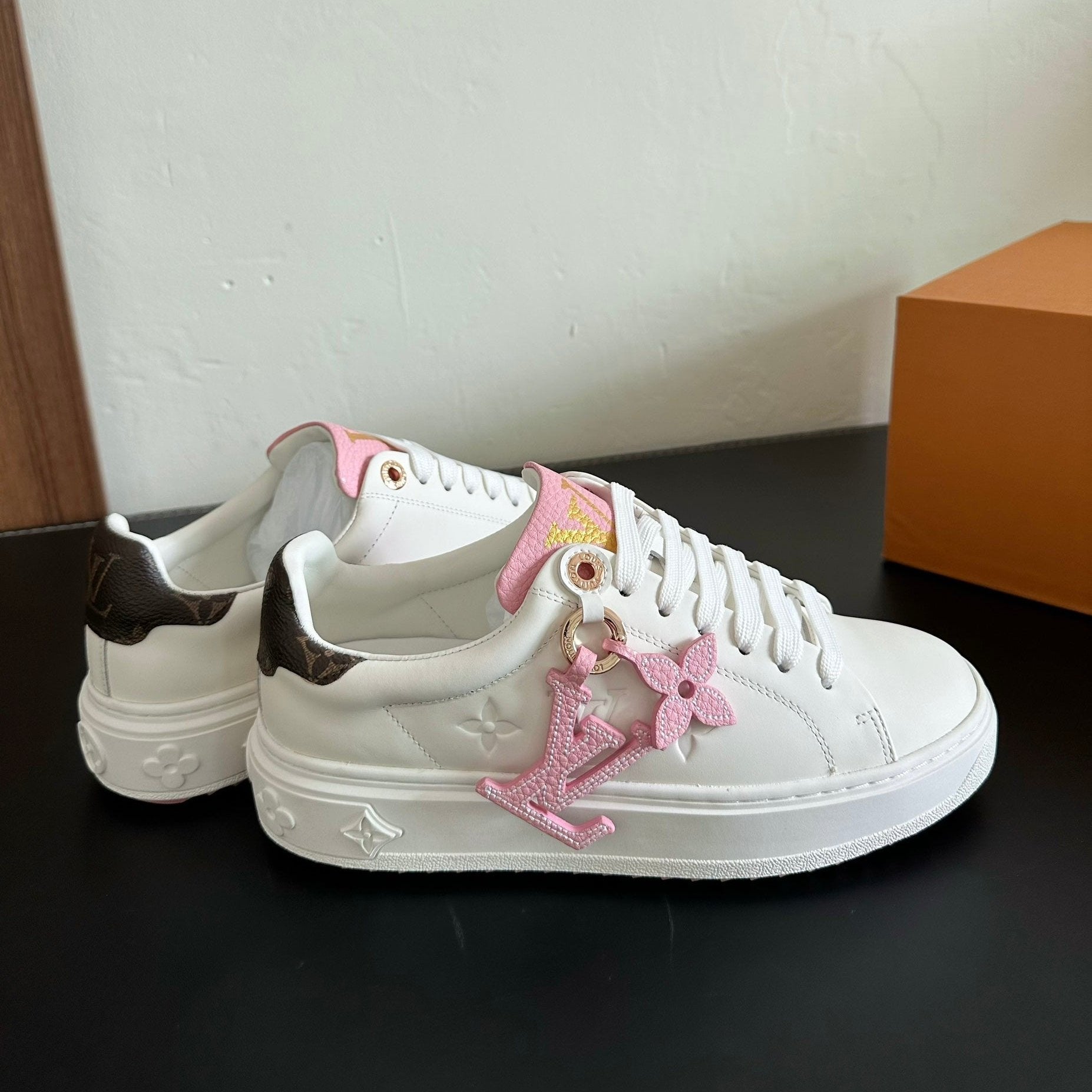 LV Time Out Sneakers White Mix Pink Calfskin