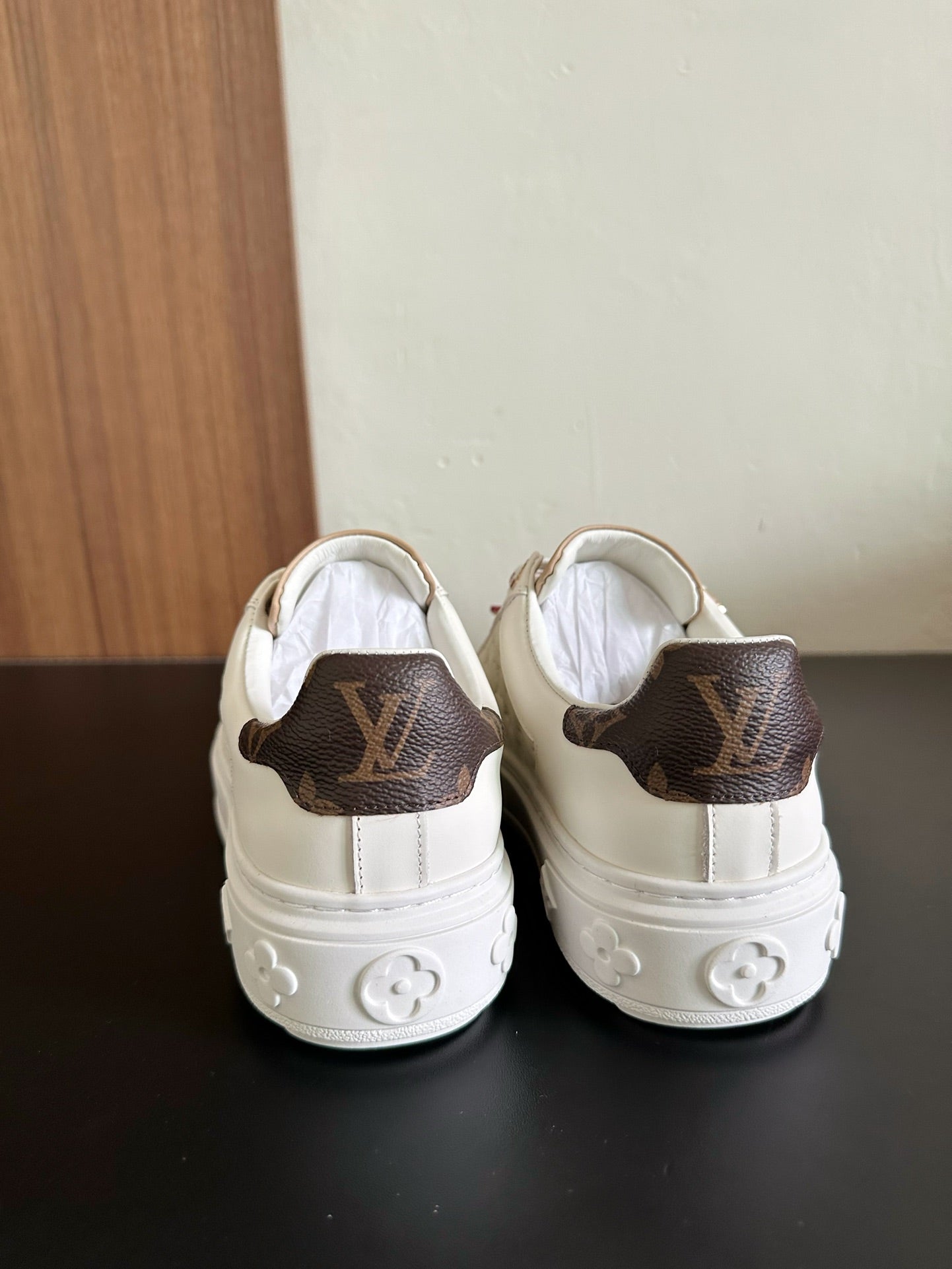 LV Time Out Sneakers White Mix Beige Monogram Calfskin