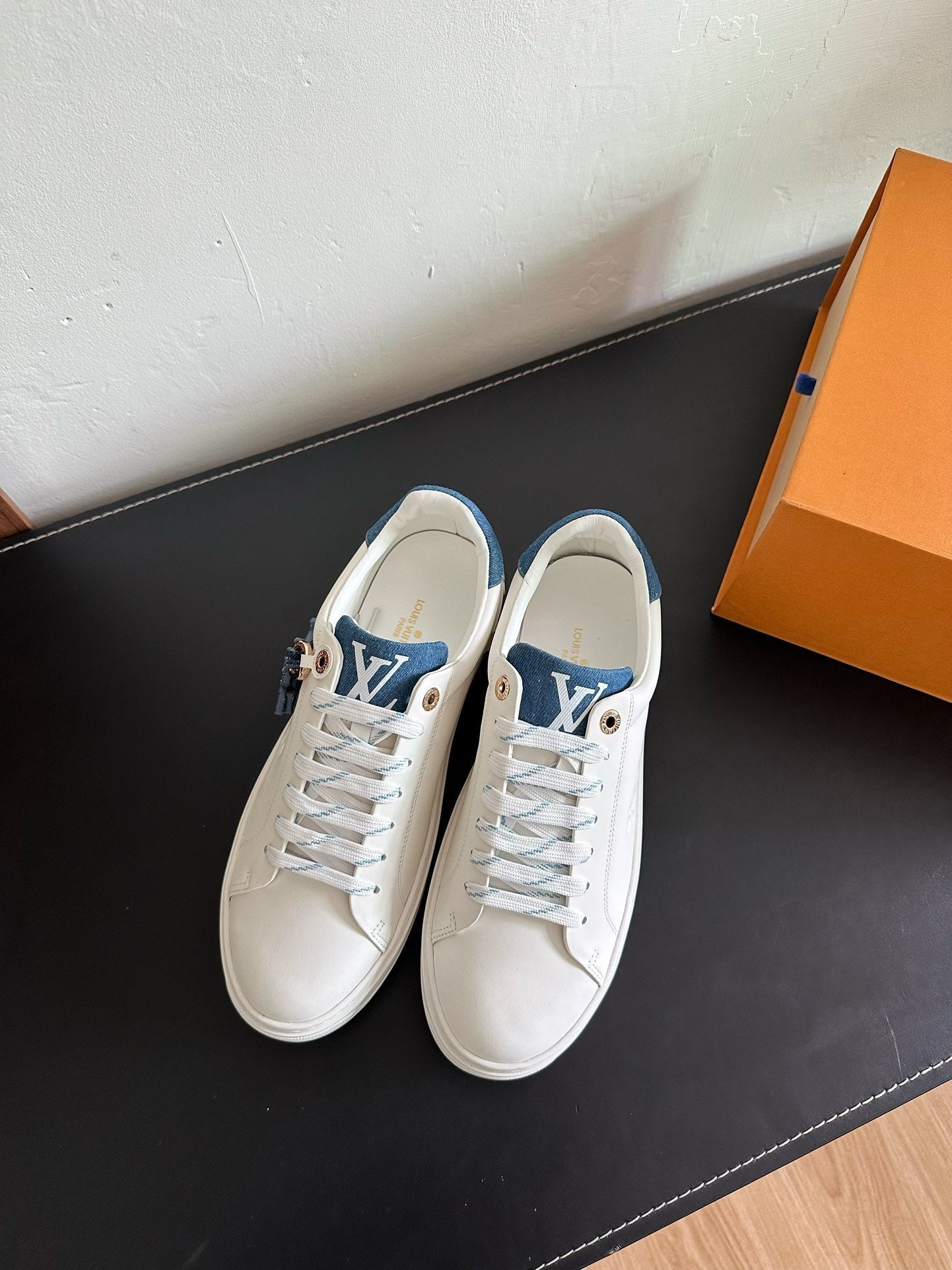 LV Time Out Sneakers White Mix Dark Blue Calfskin
