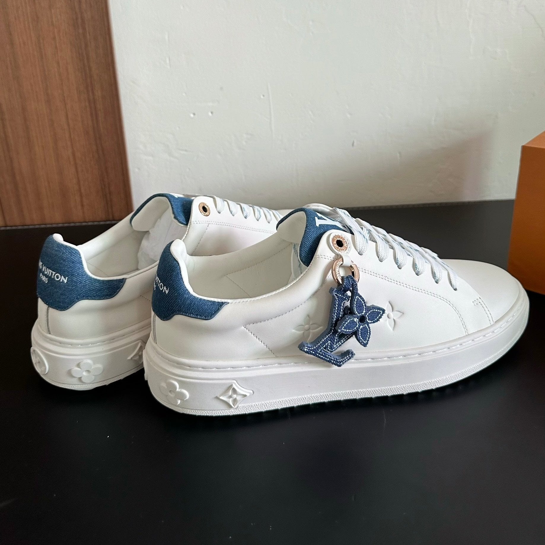 LV Time Out Sneakers White Mix Dark Blue Calfskin