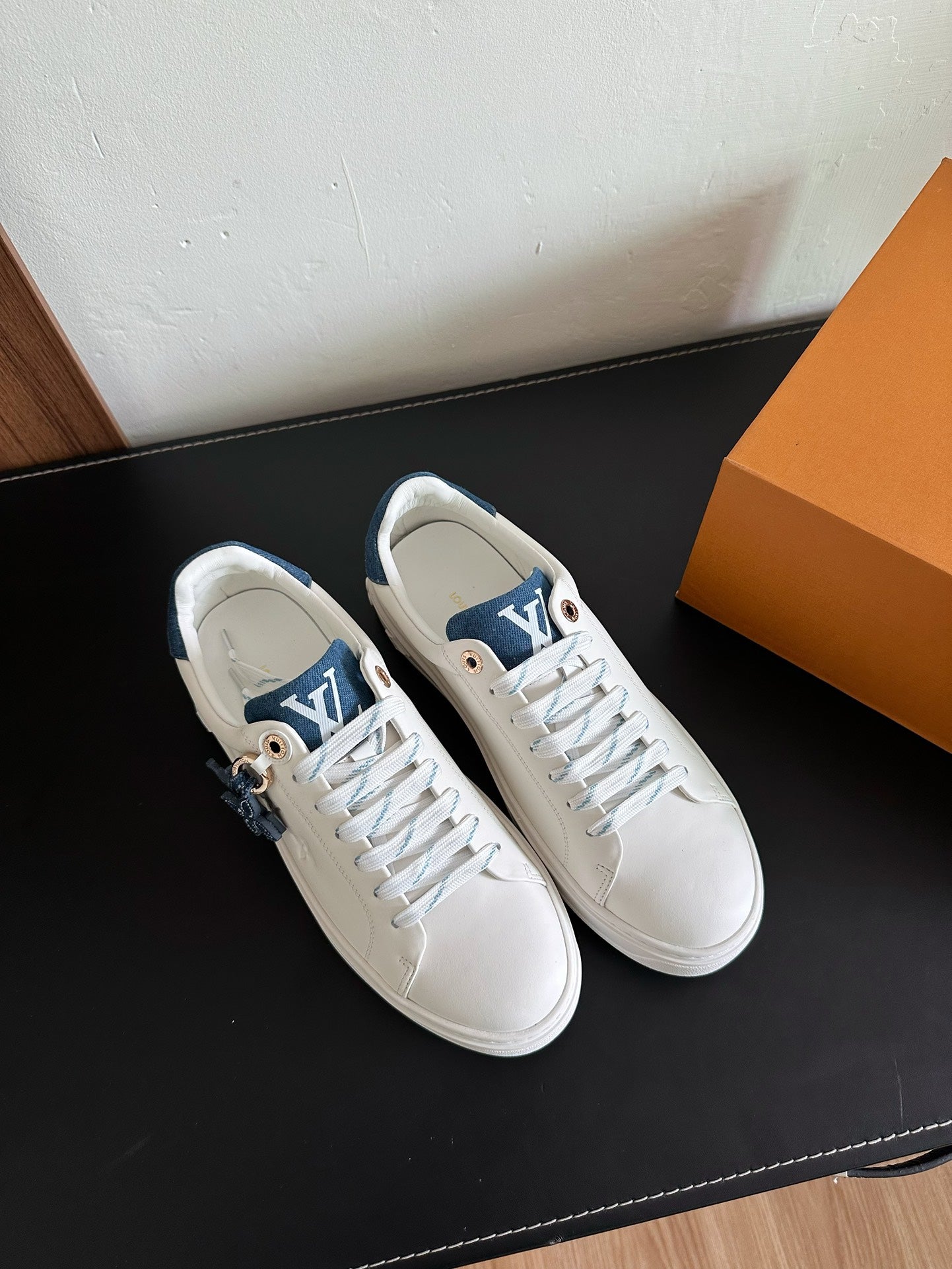 LV Time Out Sneakers White Mix Dark Blue Calfskin