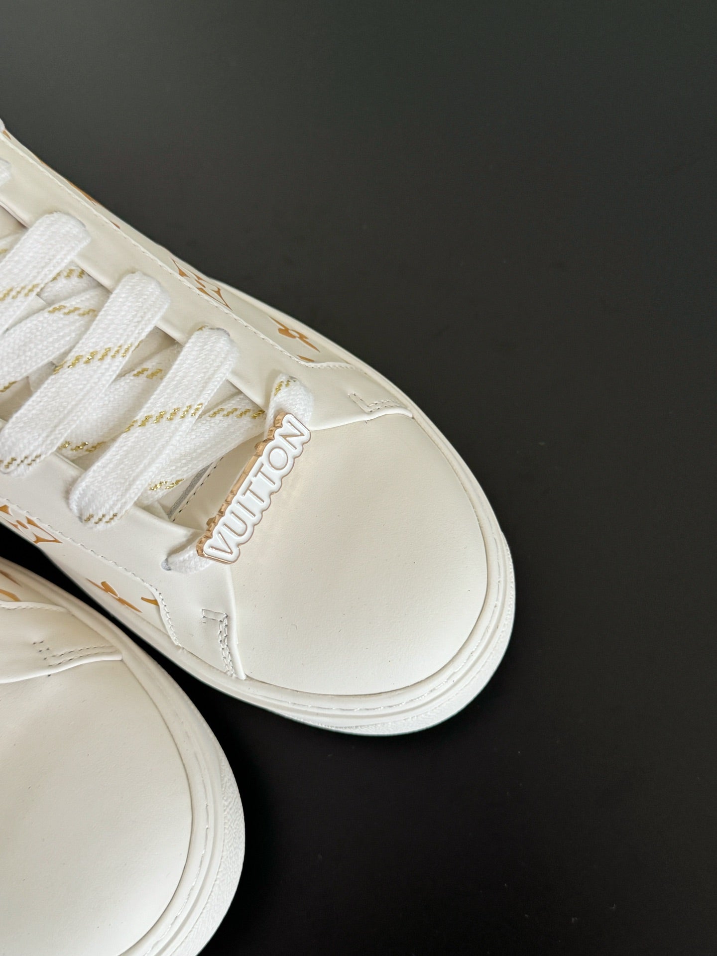 LV Sneakers Time Out White Shoes Gold Monogram Calfskin