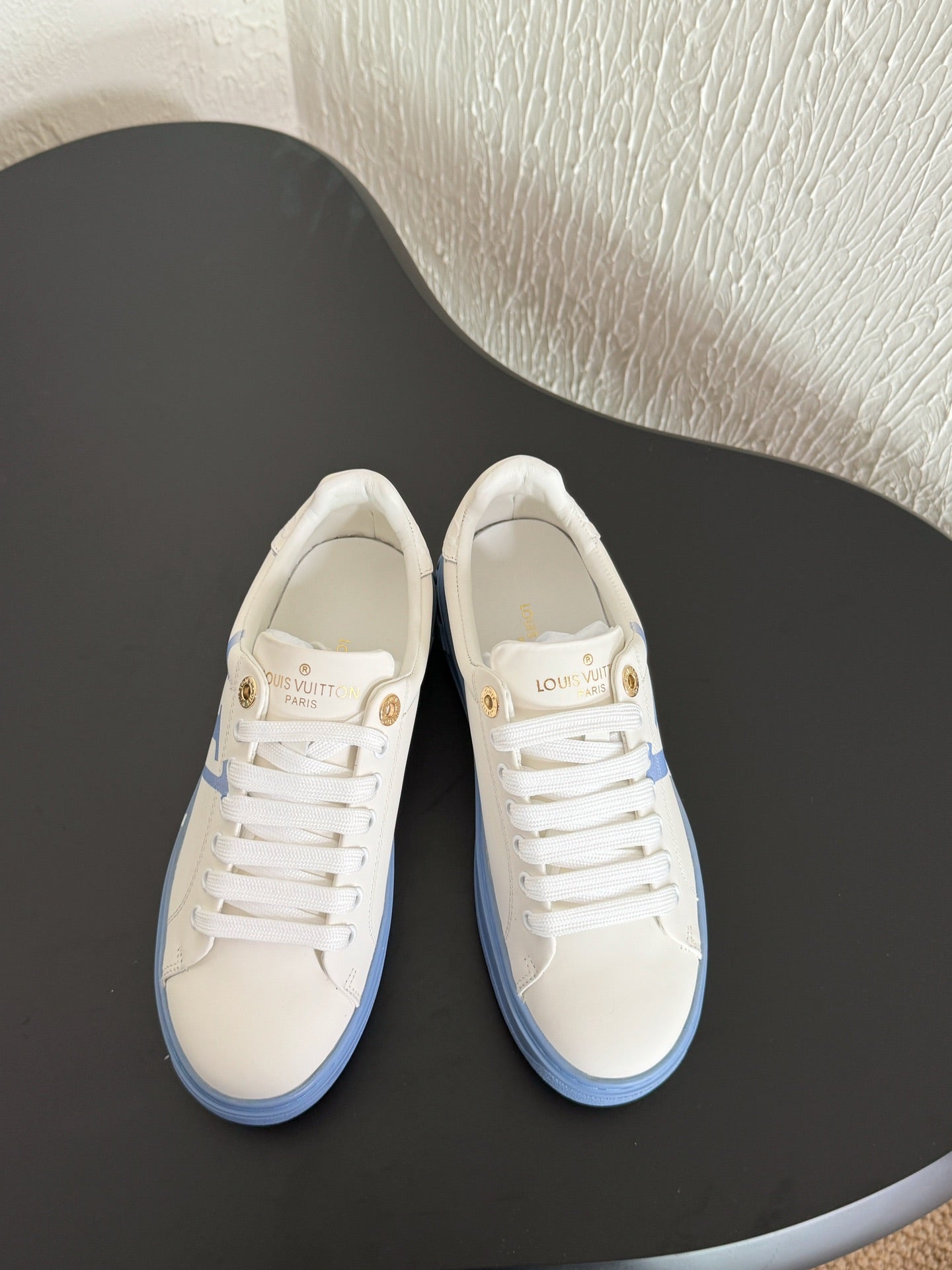 LV Sneakers Time Out  Logo Print White Mix Light Blue Calfskin
