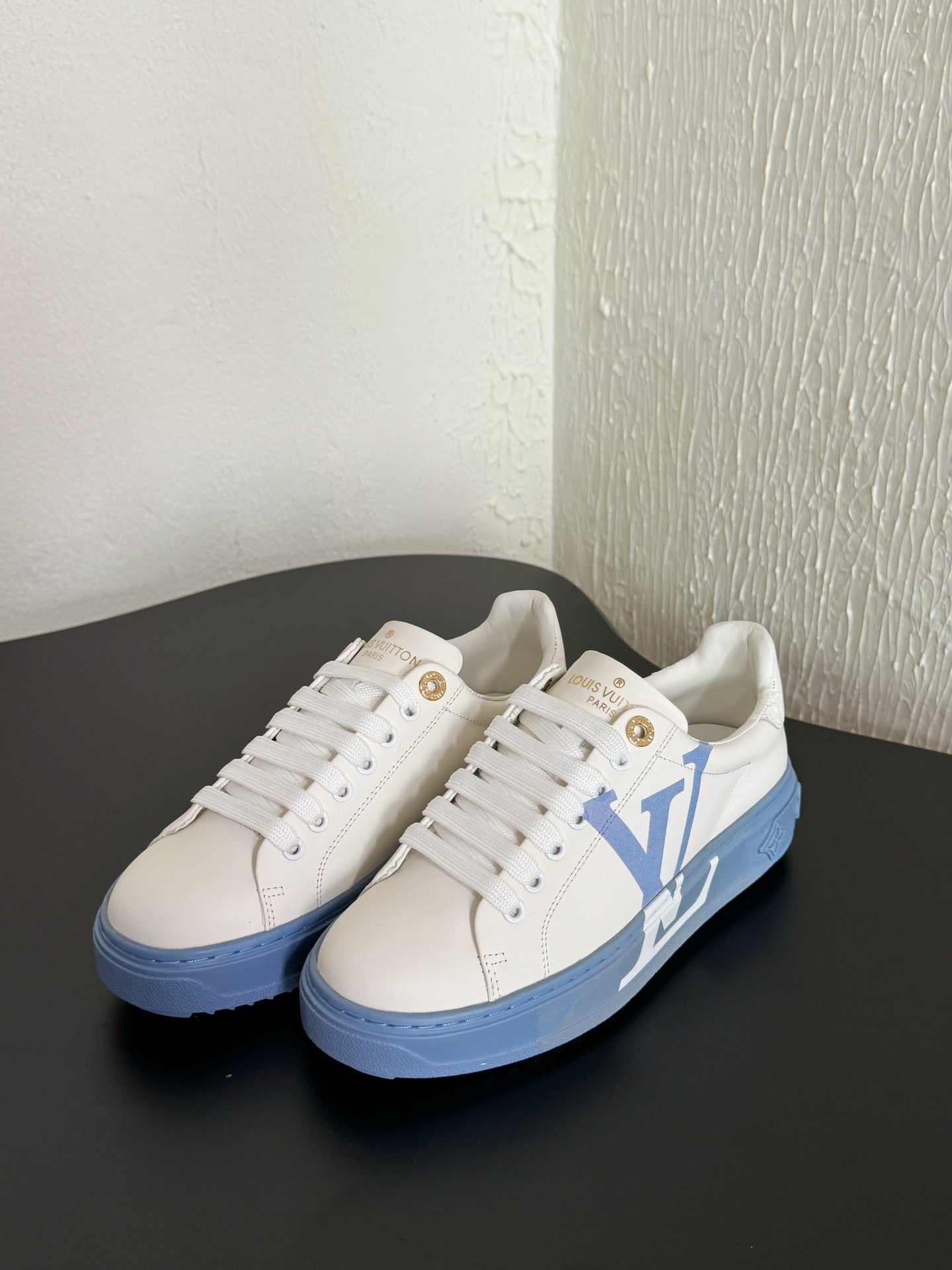 LV Sneakers Time Out  Logo Print White Mix Light Blue Calfskin