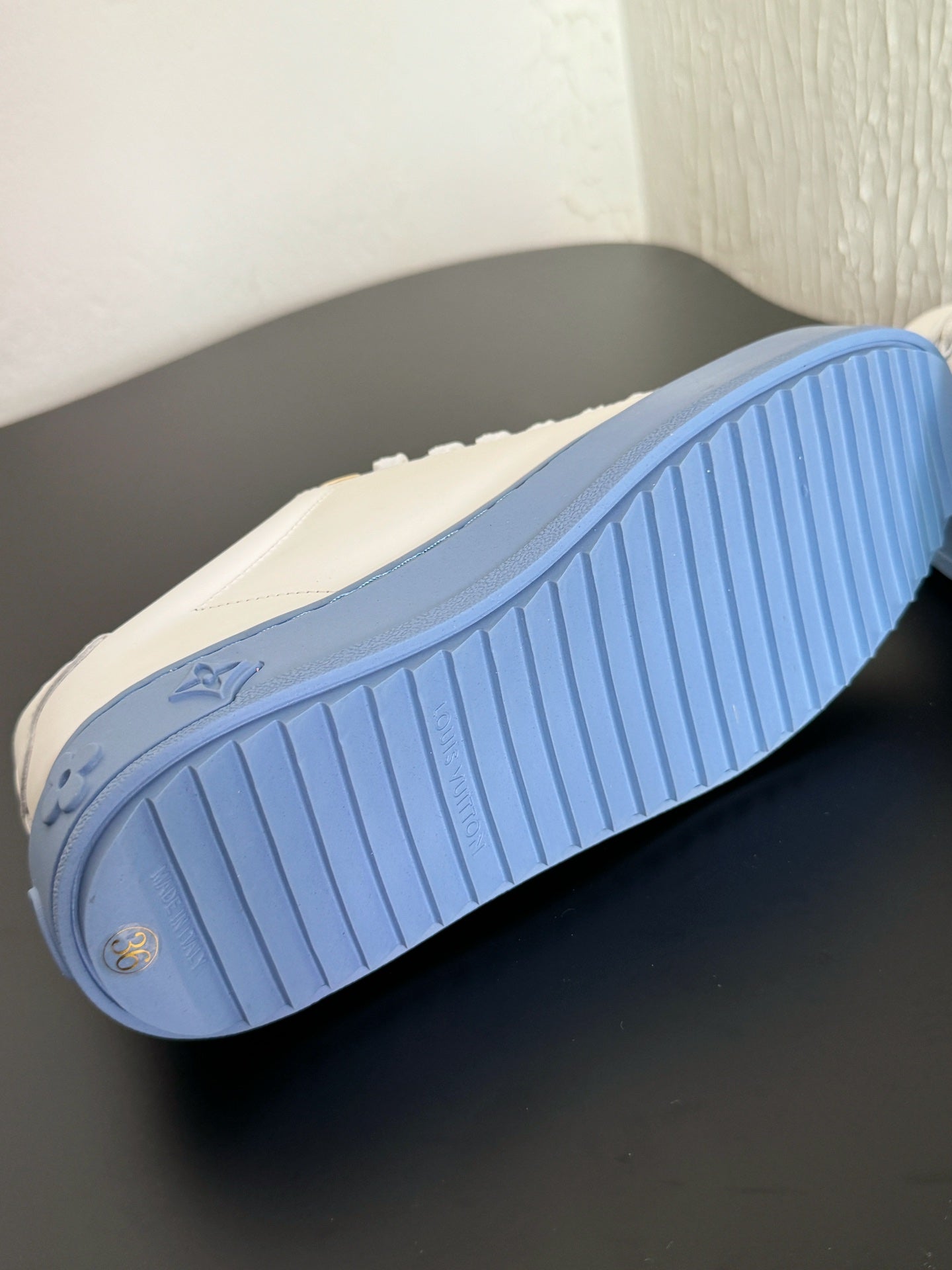 LV Sneakers Time Out  Logo Print White Mix Light Blue Calfskin