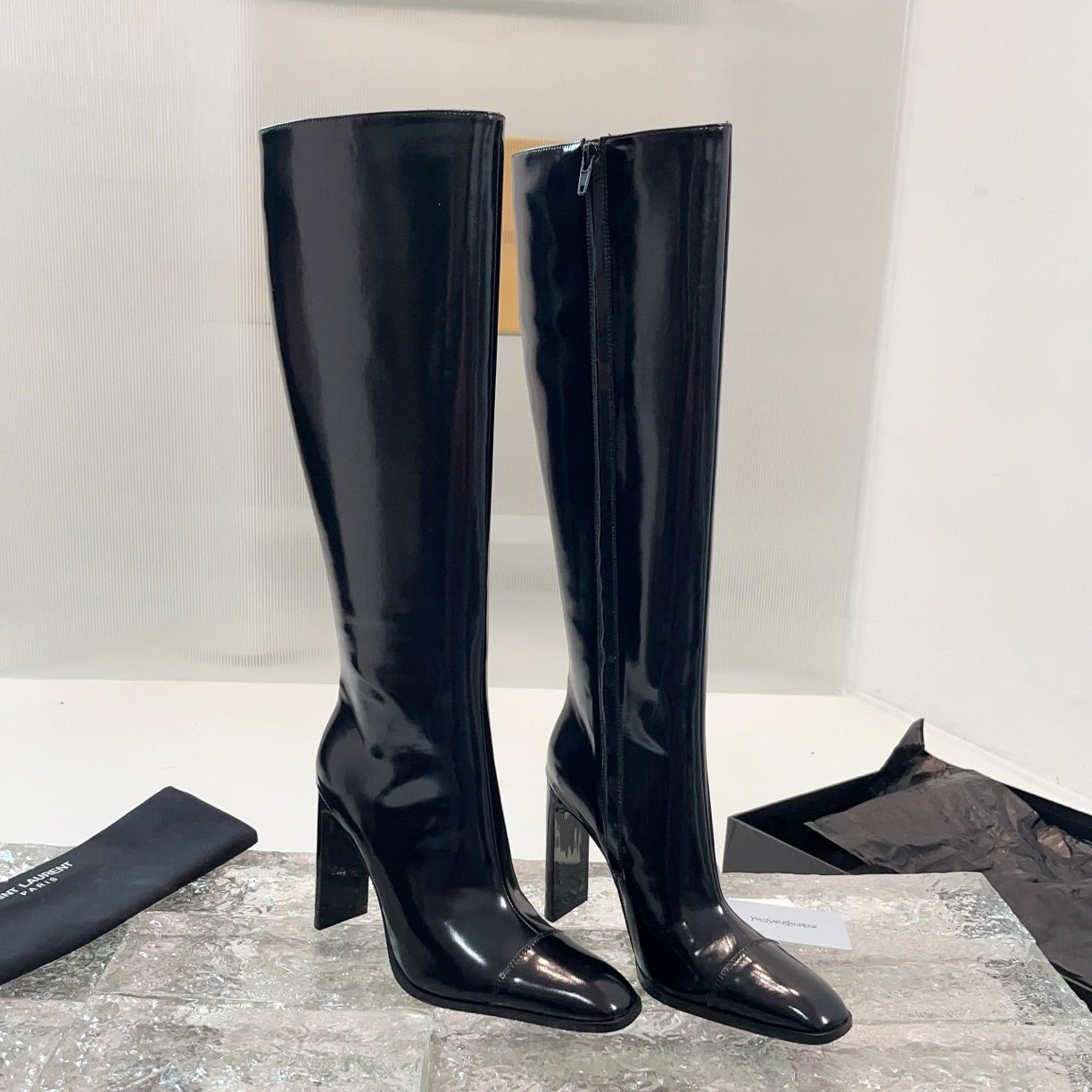 YSL 25 Long Boot Black Cowhide 522268
