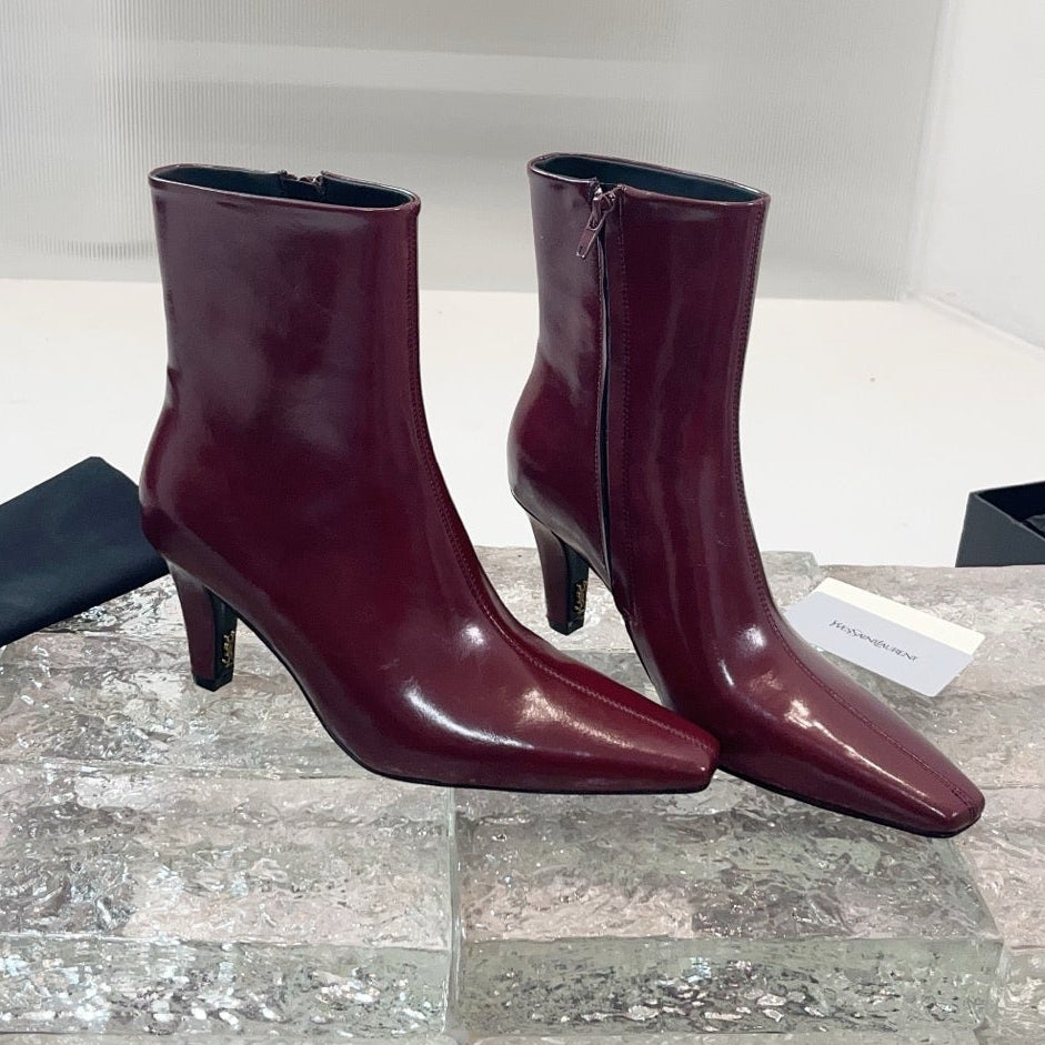 YSL 25  High-heeled Boot Burgundy Cowhide 522266