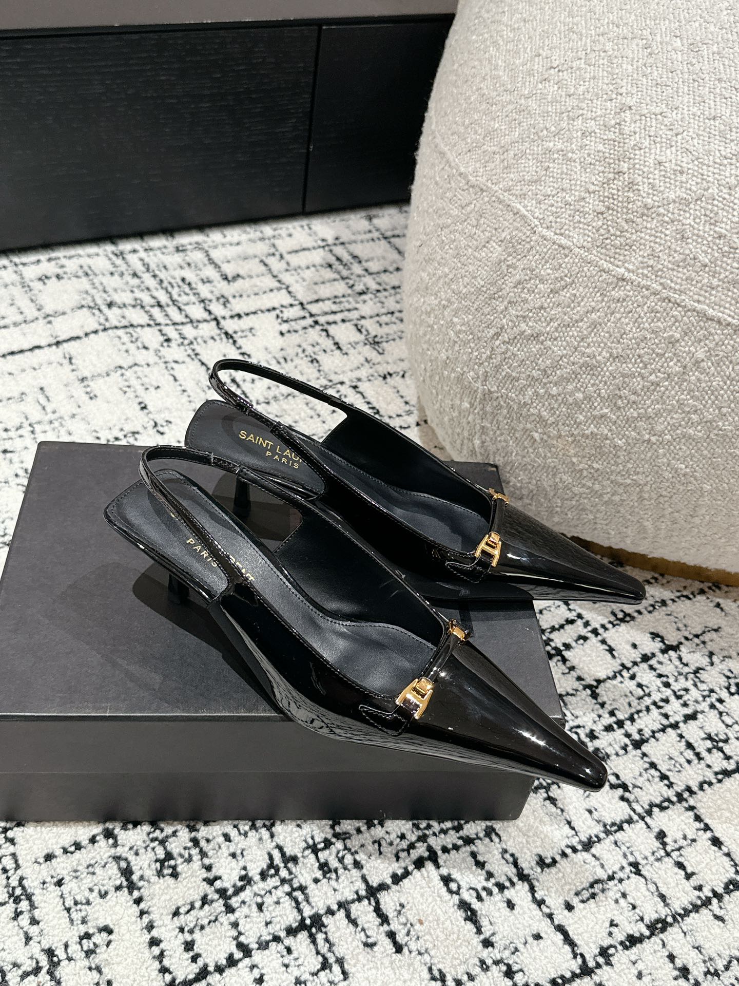 SL CARINE SLINGBACKS PUMP 45 BLACK CALFSKIN