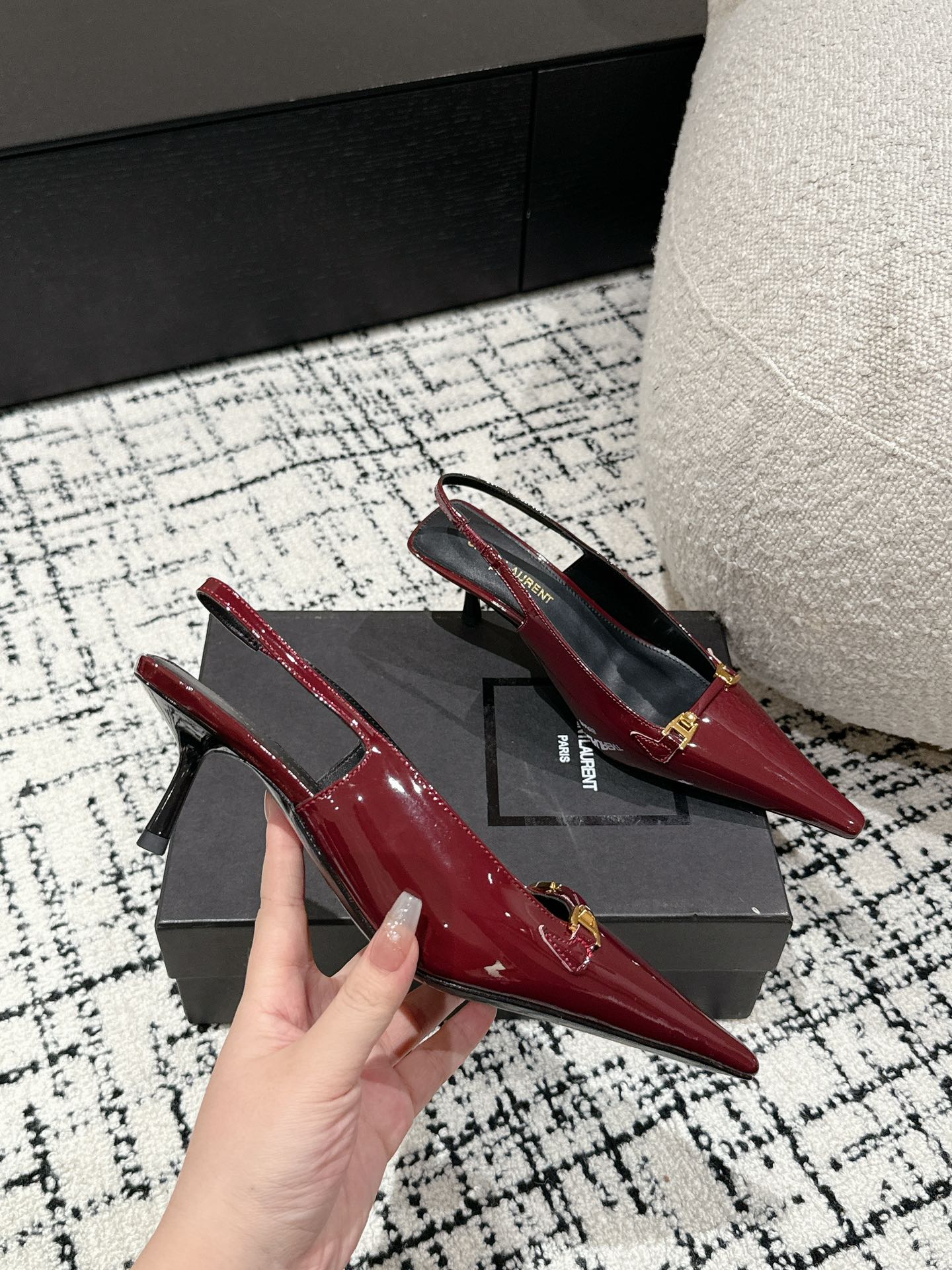 SL CARINE SLINGBACKS PUMP 45 BERRY CALFSKIN