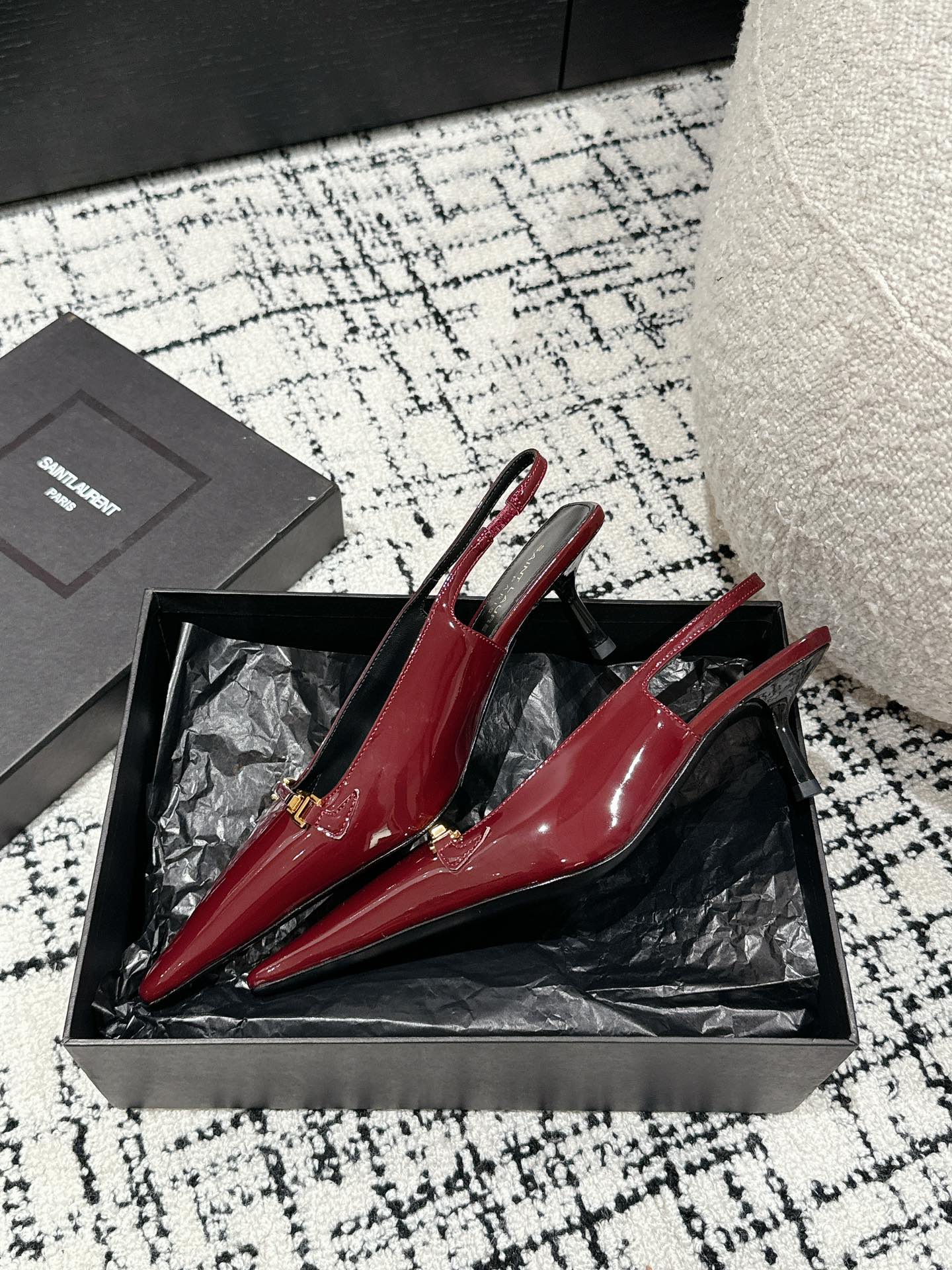 SL CARINE SLINGBACKS PUMP 45 BERRY CALFSKIN