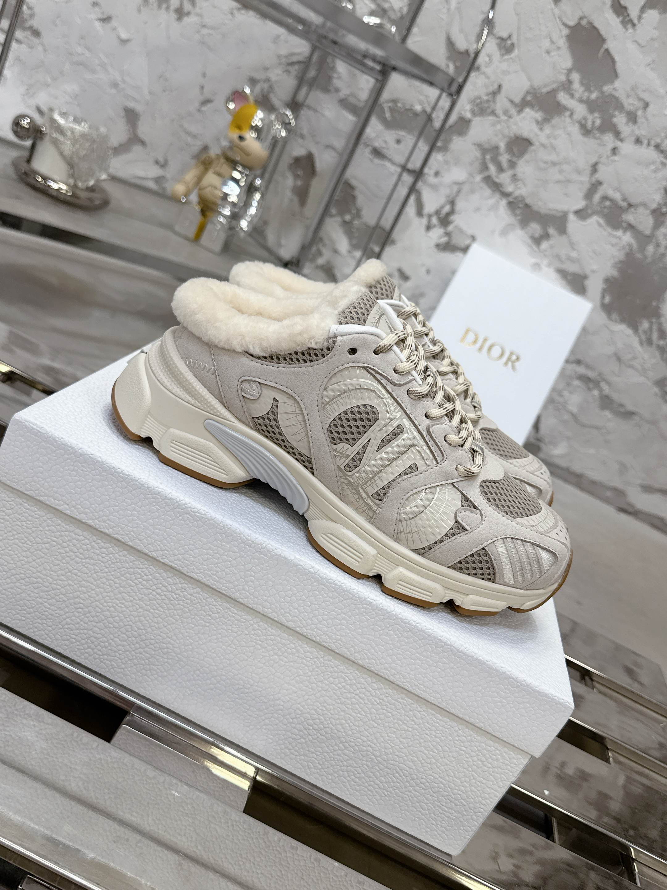 Dior 25 Chrono Sneakers Light Beige mix White Mesh Calfskin 530321