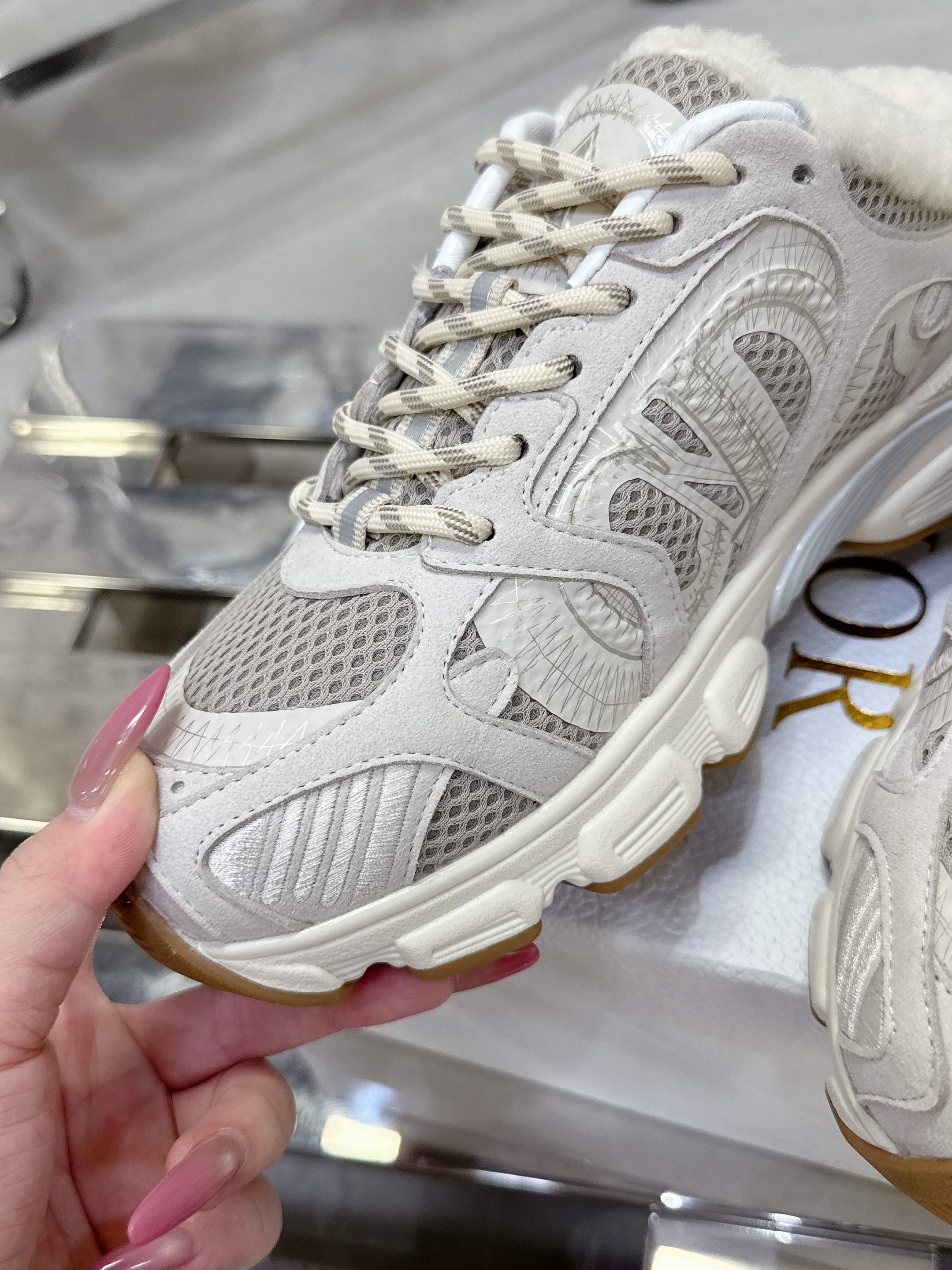 Dior 25 Chrono Sneakers Light Beige mix White Mesh Calfskin 530321