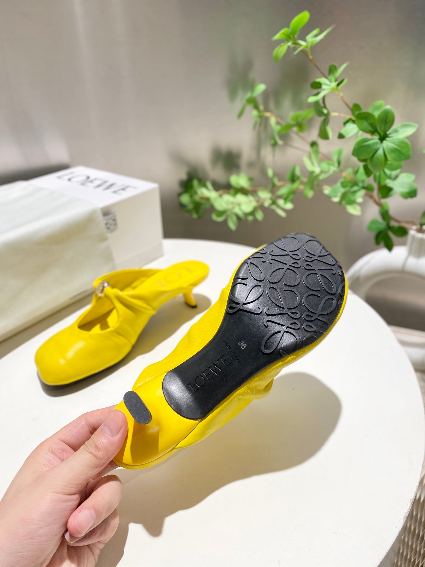 Loewe 25 Pebble Mule Yellow Lambskin