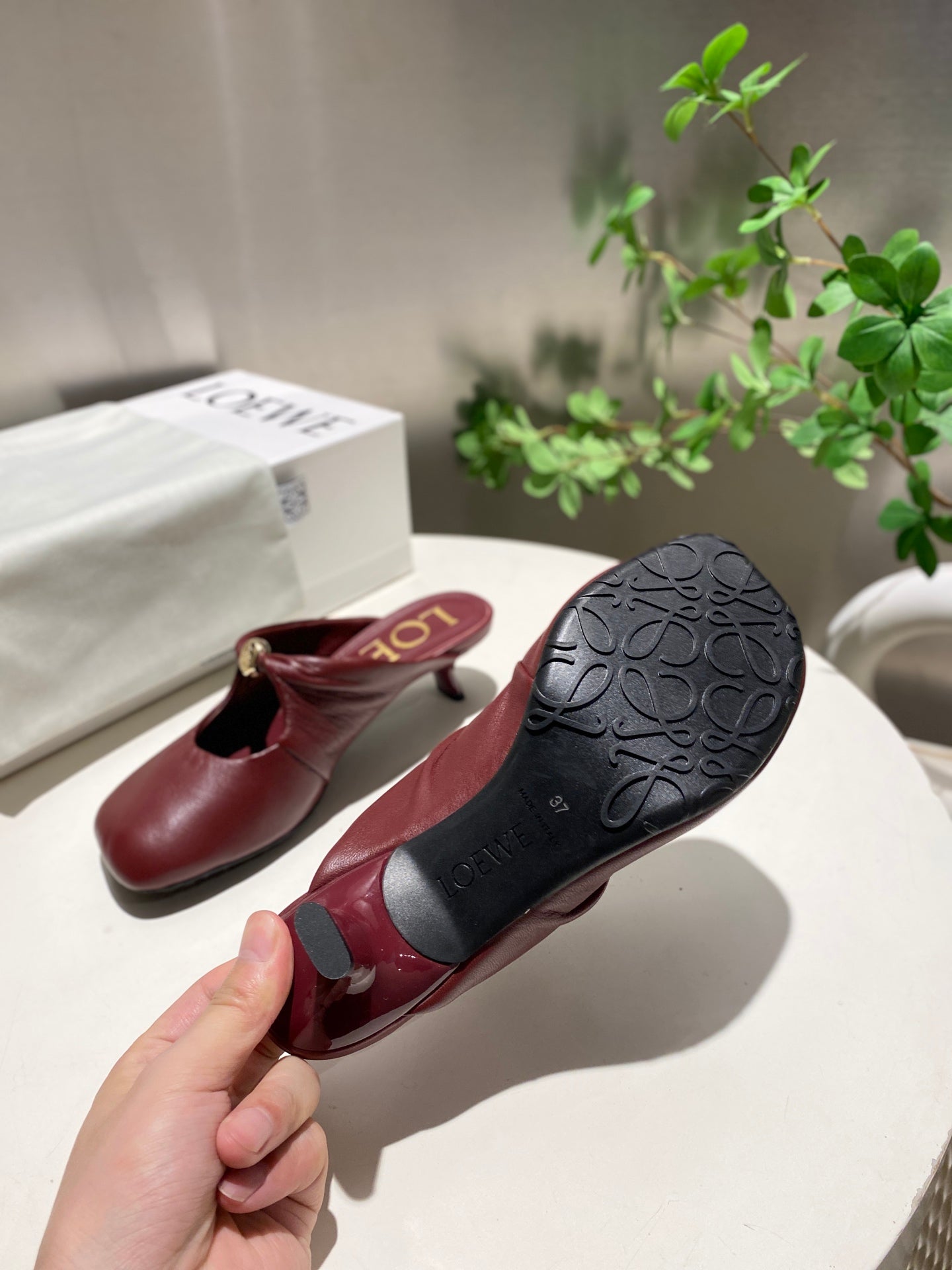 Loewe 25 Pebble Mule Ruby Red Lambskin