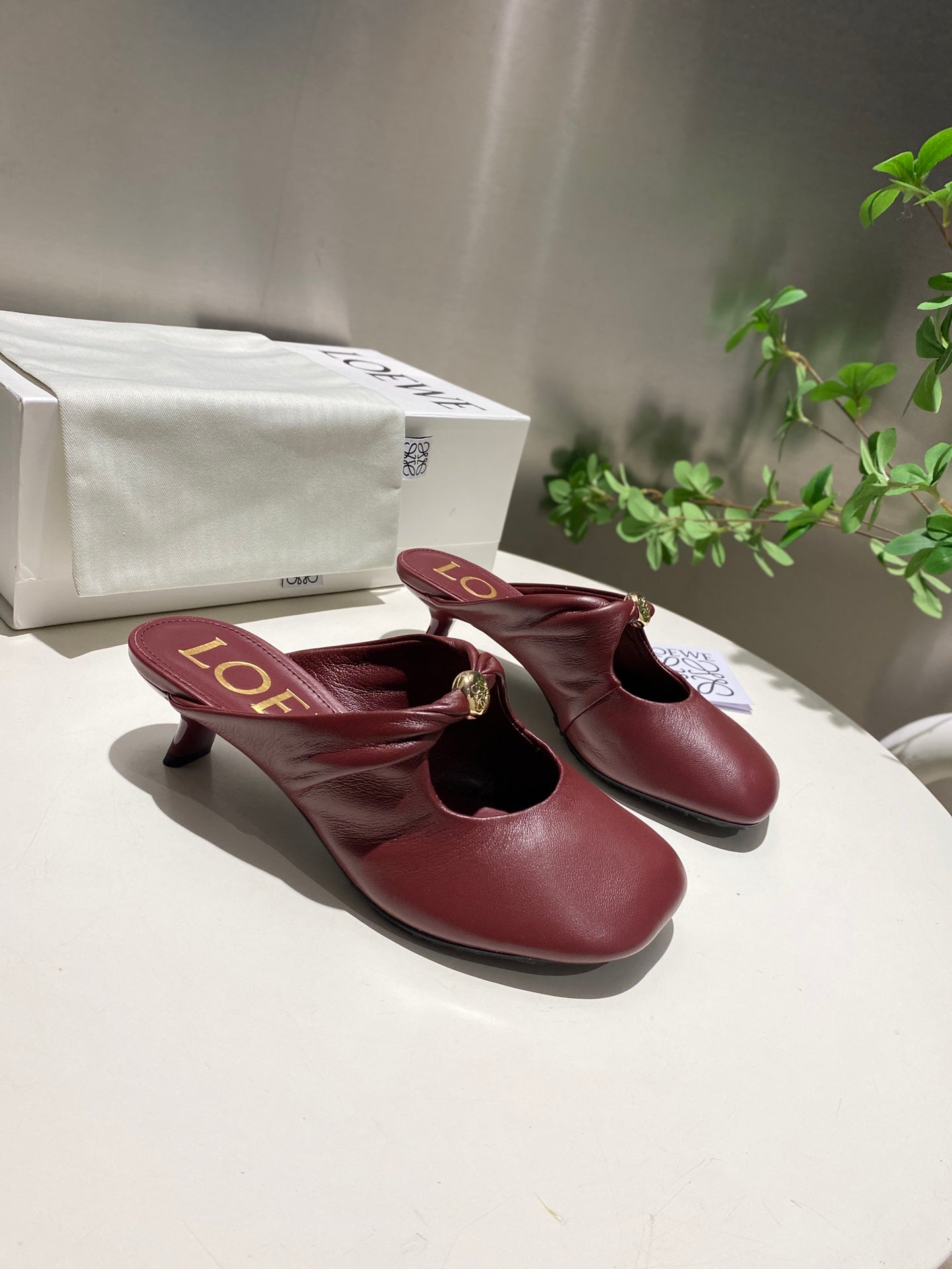 Loewe 25 Pebble Mule Ruby Red Lambskin