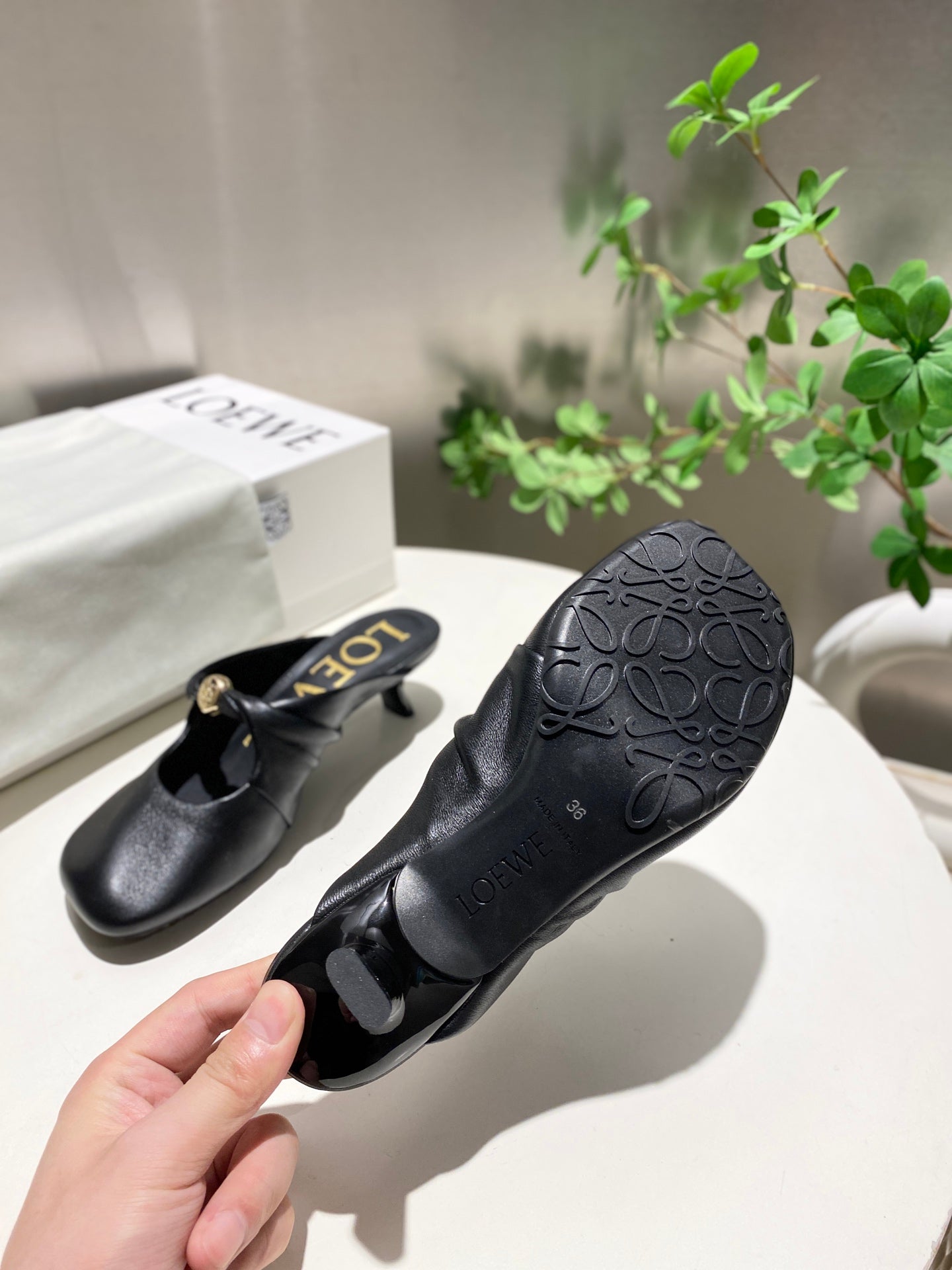 Loewe 25 Pebble Mule Black Lambskin