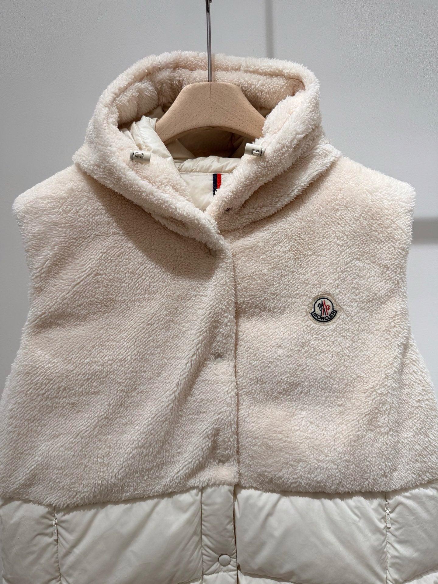 MC 2025 Furry Vest Pink And Cream Lambskin Down