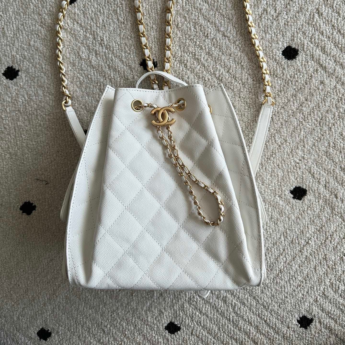Chanel 2025 Backpack 23cm White Grained Calfskin 318277
