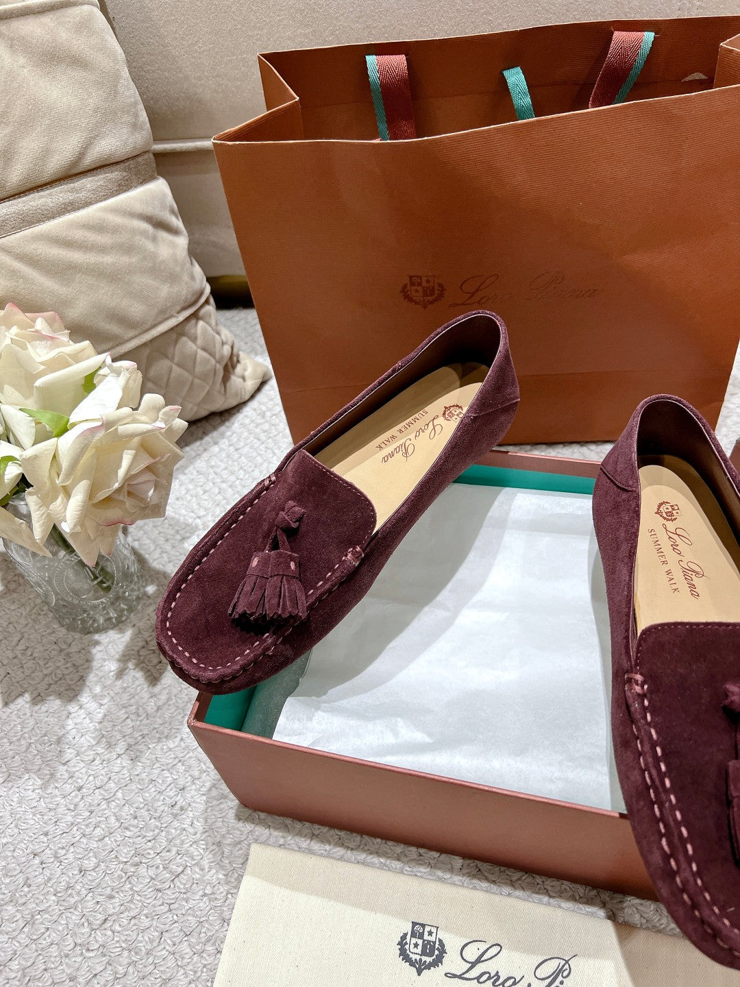 LP Dot sole walk mocassinown Dark Burgundy Suede 215005