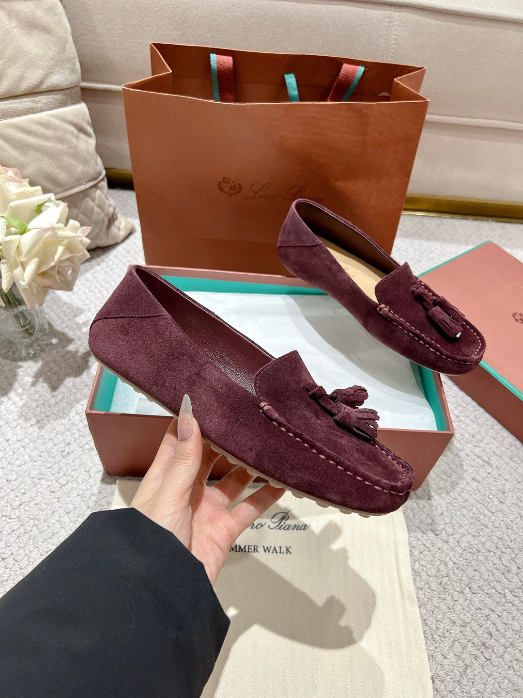 LP Dot sole walk mocassinown Dark Burgundy Suede 215005