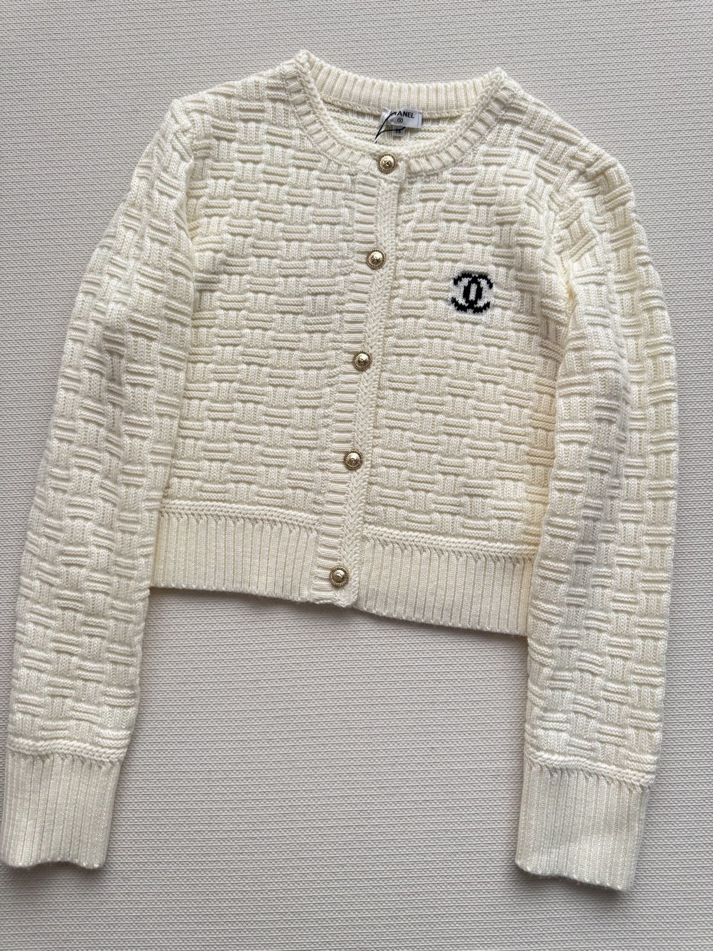 Chanel 2025 Knit Cardigan with Double C Logo Cream Wool
