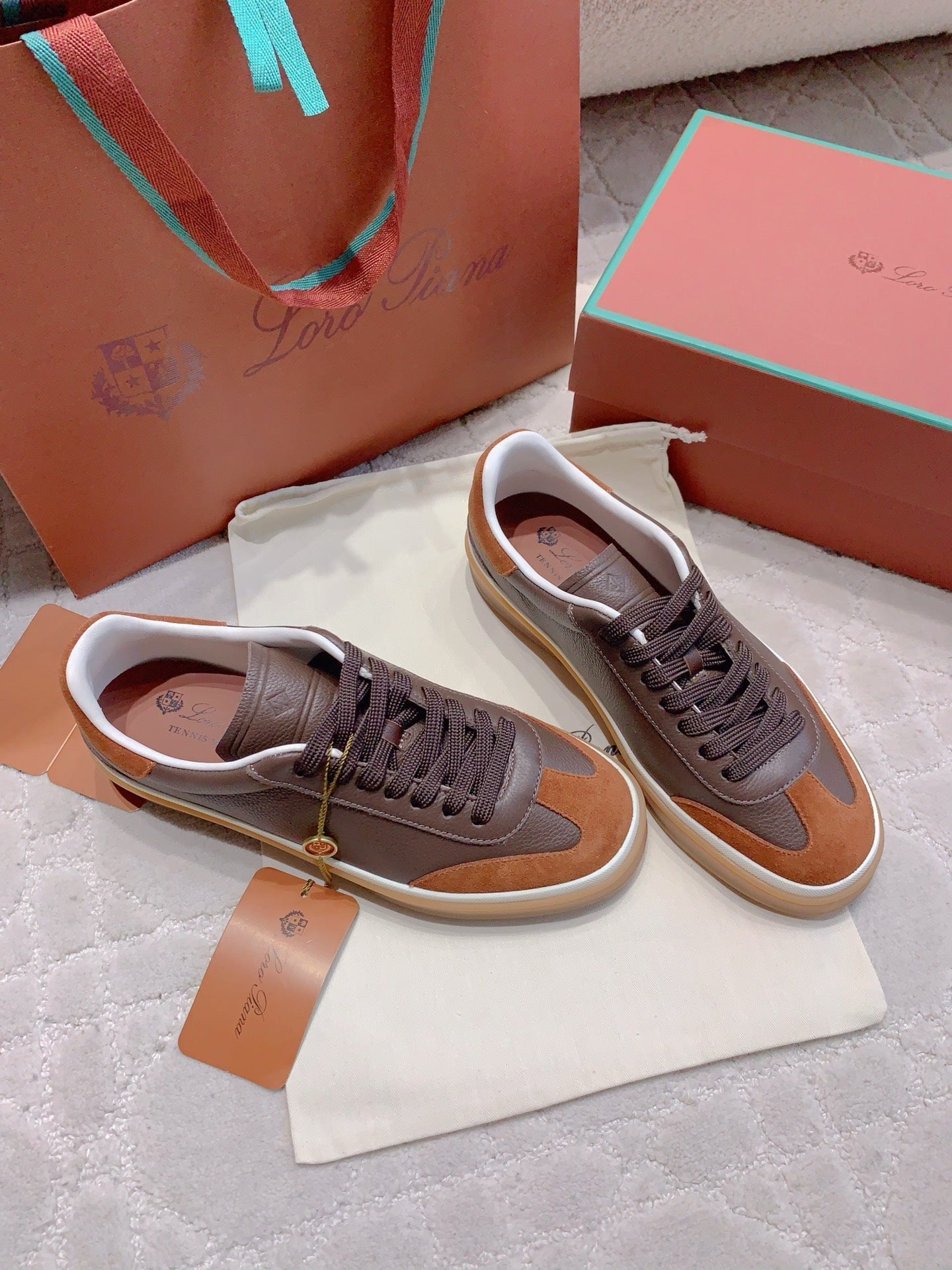 LP sneaker unisex style dark brown sheepskin mix suede 382663