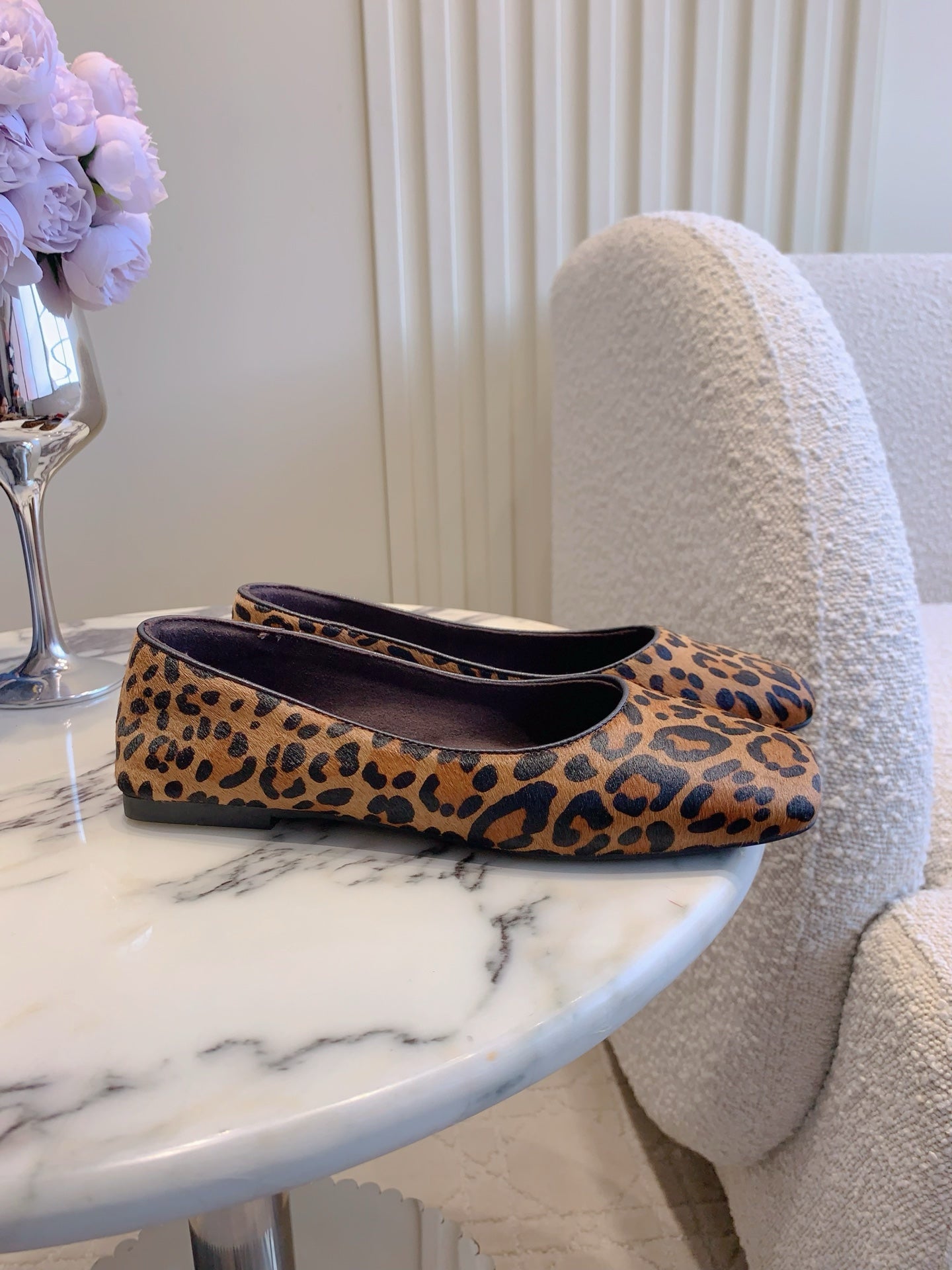 The Row 2025 Square-toe Ballet Flat Leopard Sheepskin 557427