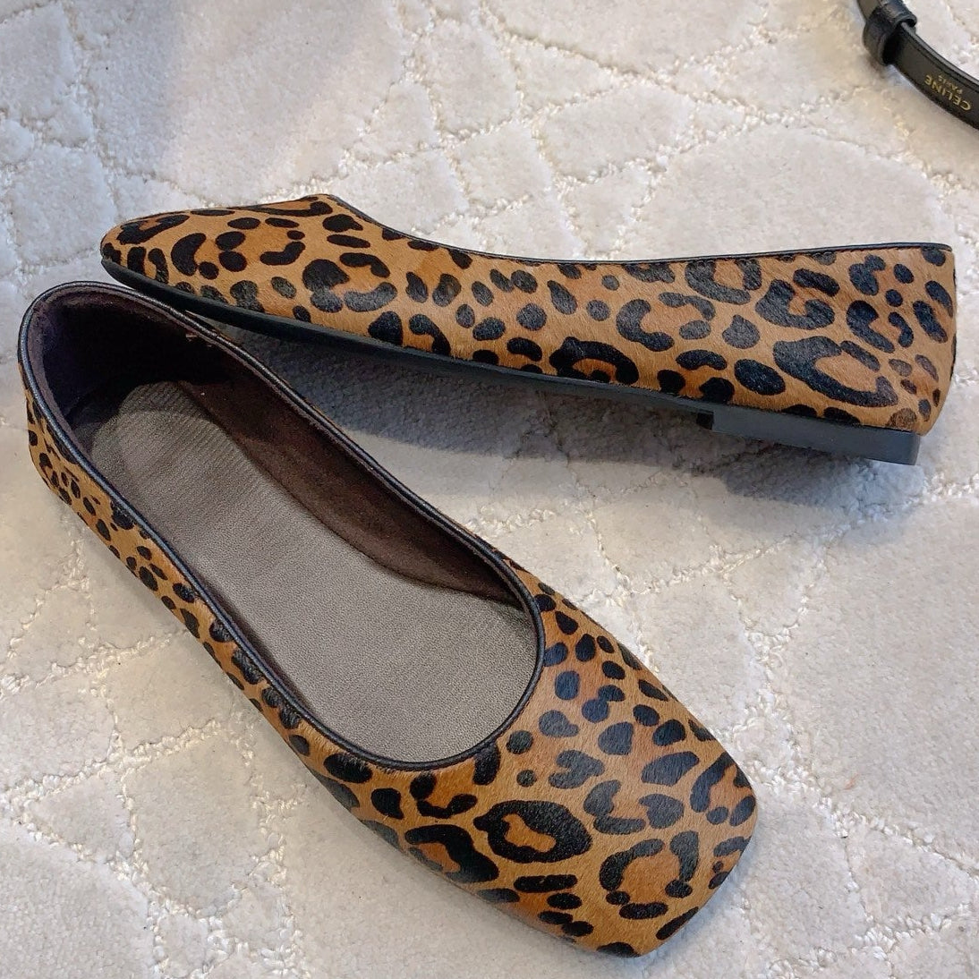 The Row 2025 Square-toe Ballet Flat Leopard Sheepskin 557427