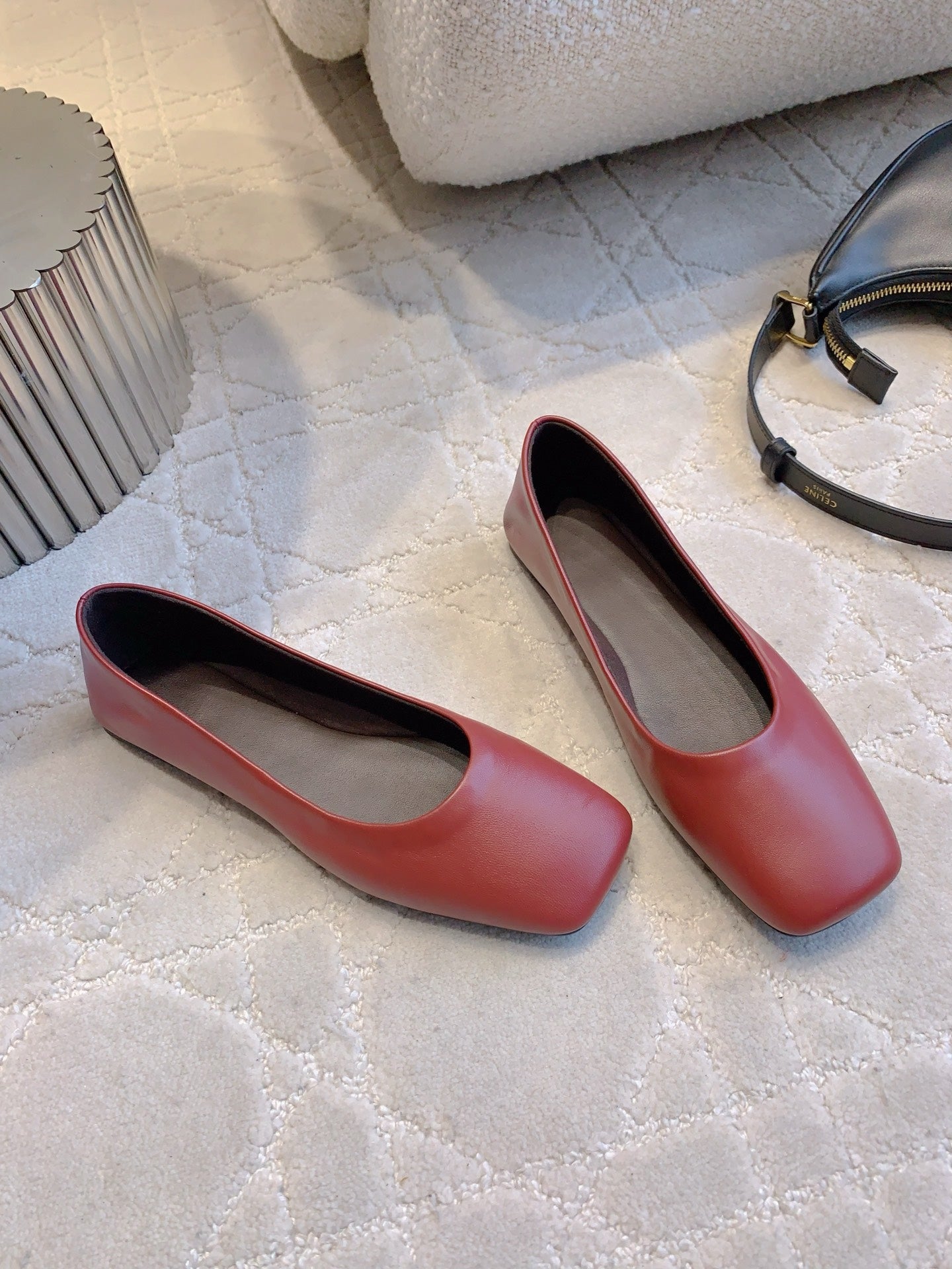 The Row 2025 Square-toe Ballet Flat Red Sheepskin 557430