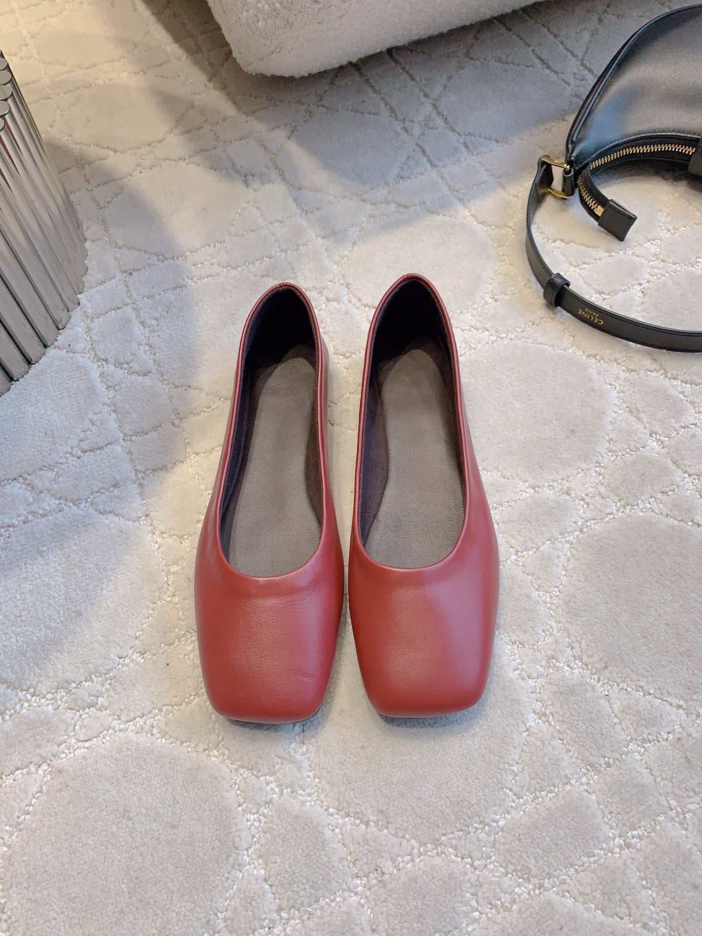 The Row 2025 Square-toe Ballet Flat Red Sheepskin 557430