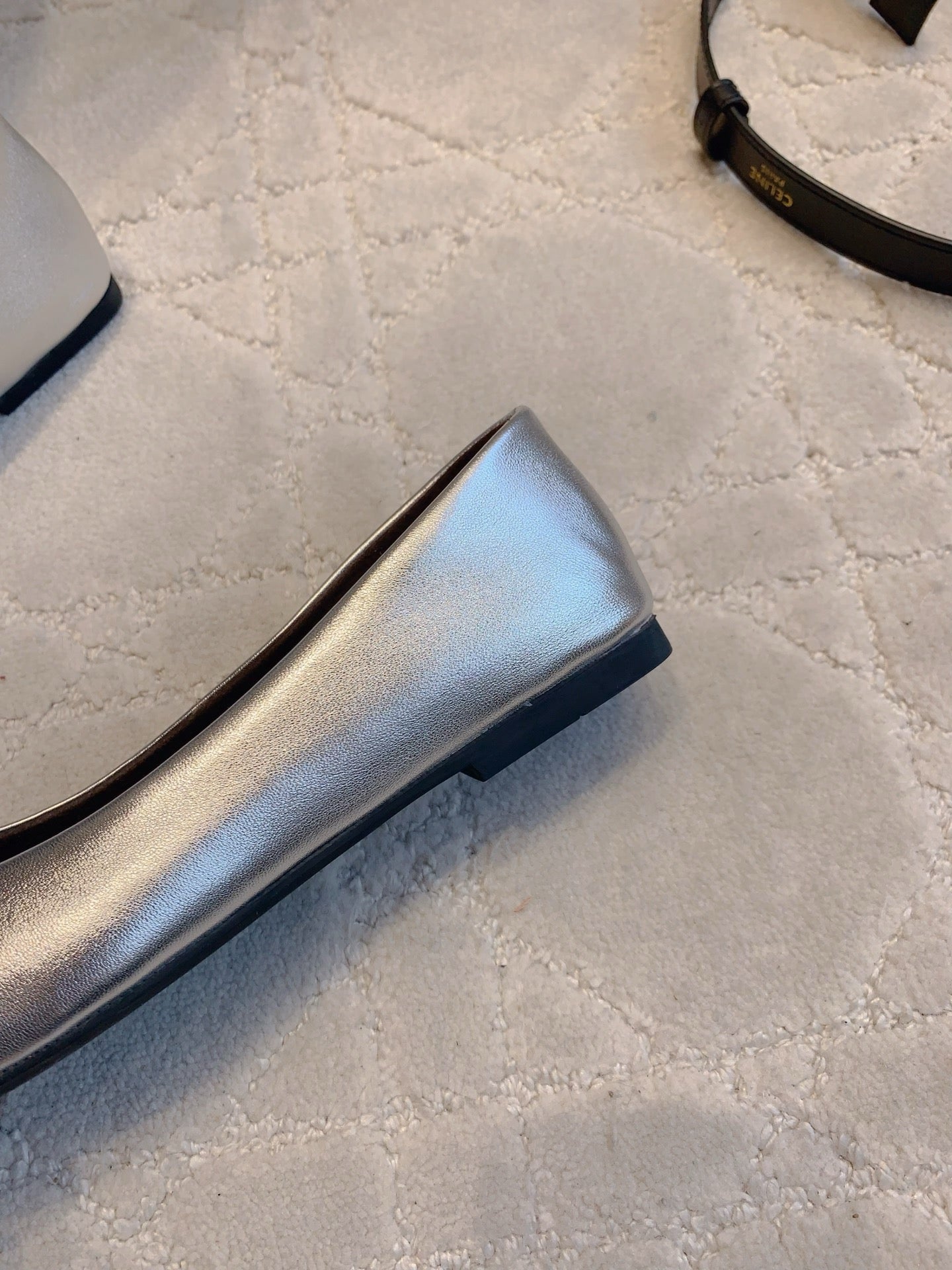 The Row 2025 Square-toe Ballet Flat Silver Sheepskin 557428