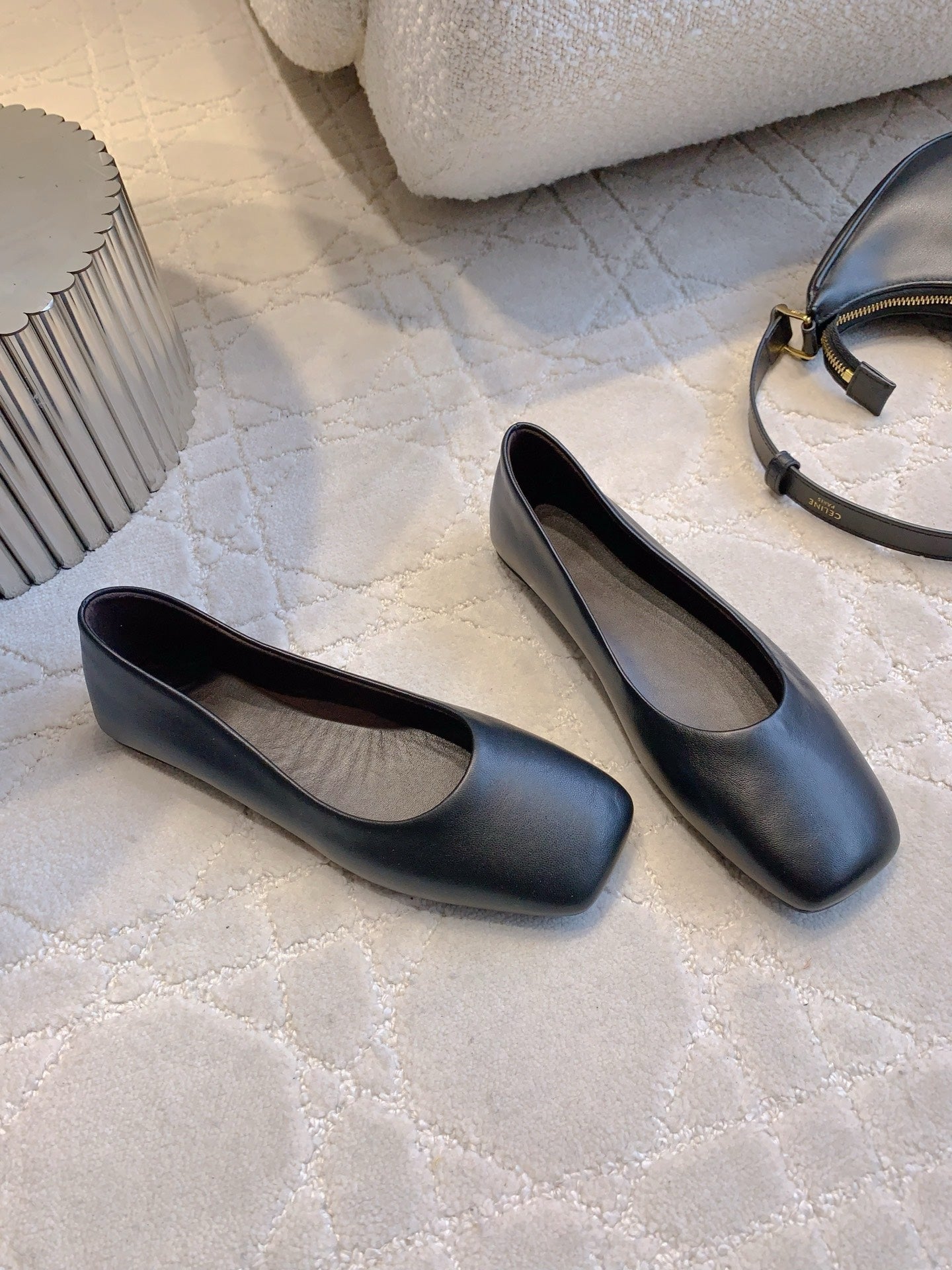 The Row 2025 Square-toe Ballet Flat Black Sheepskin 557431