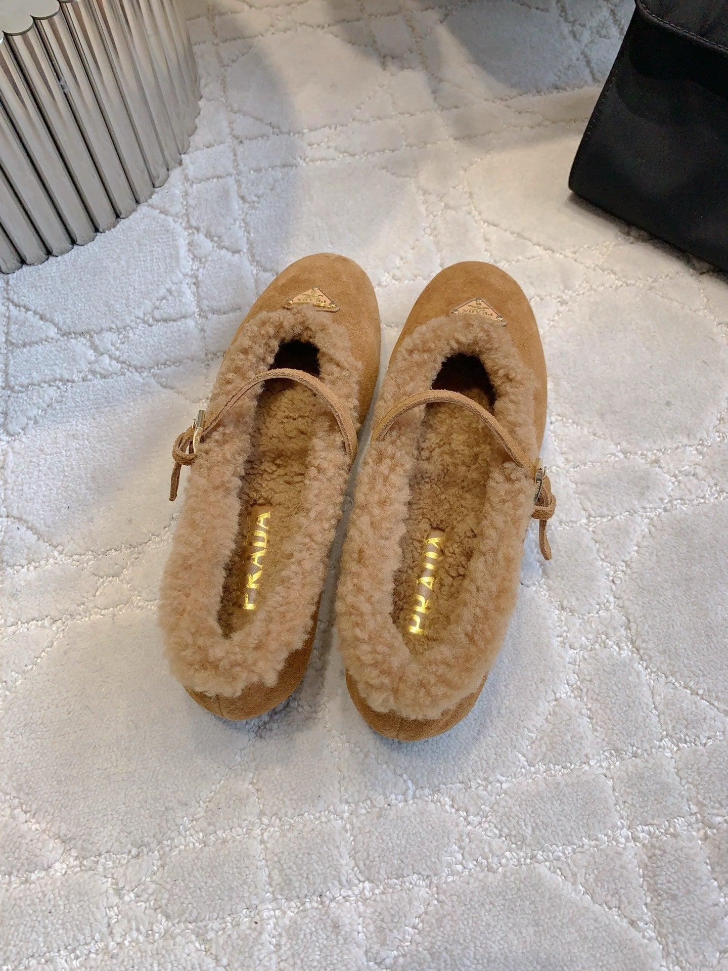 Pra 2025 Fur-lined Flat Tan Suede Wool 557121