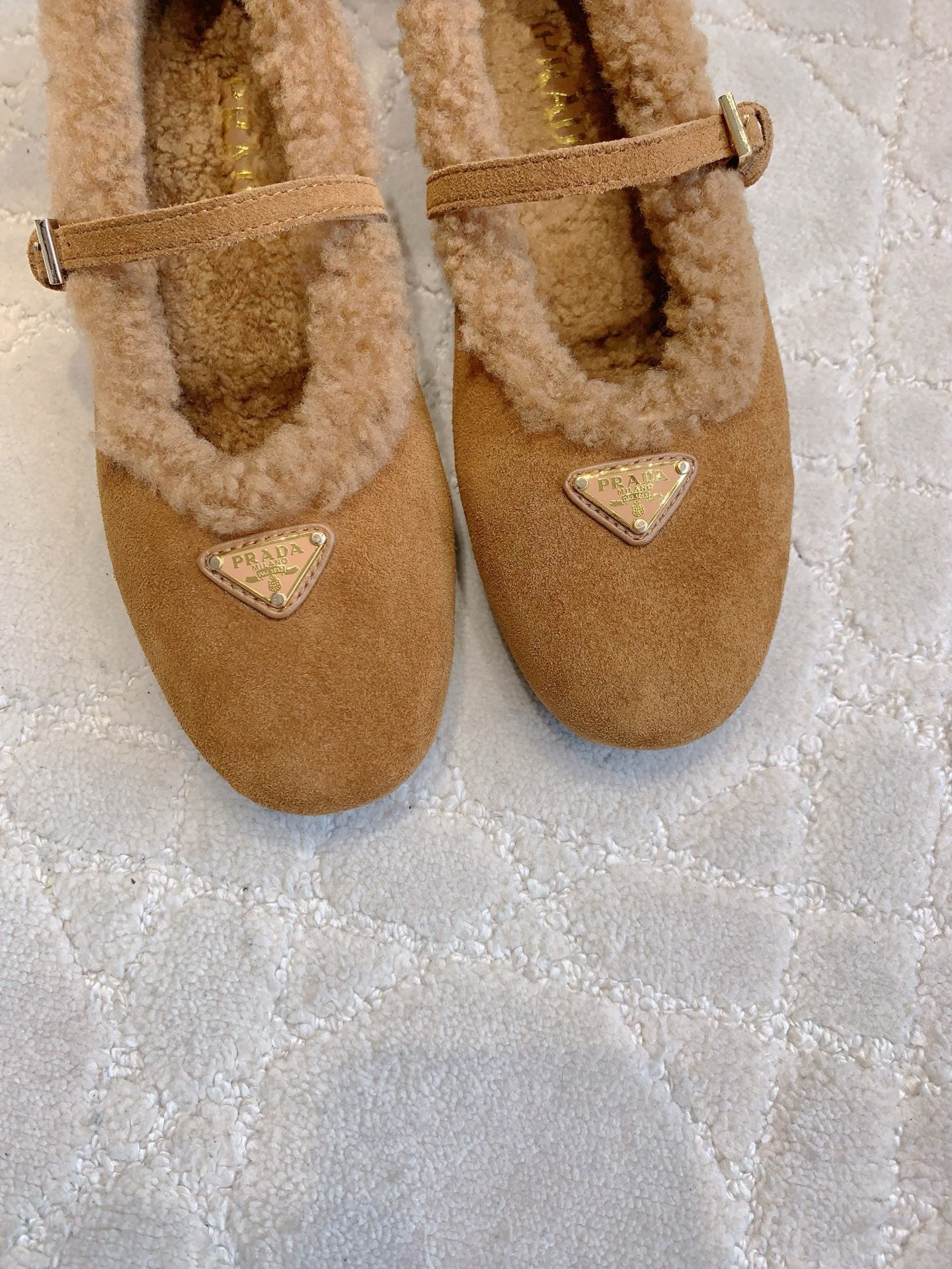 Pra 2025 Fur-lined Flat Tan Suede Wool 557121