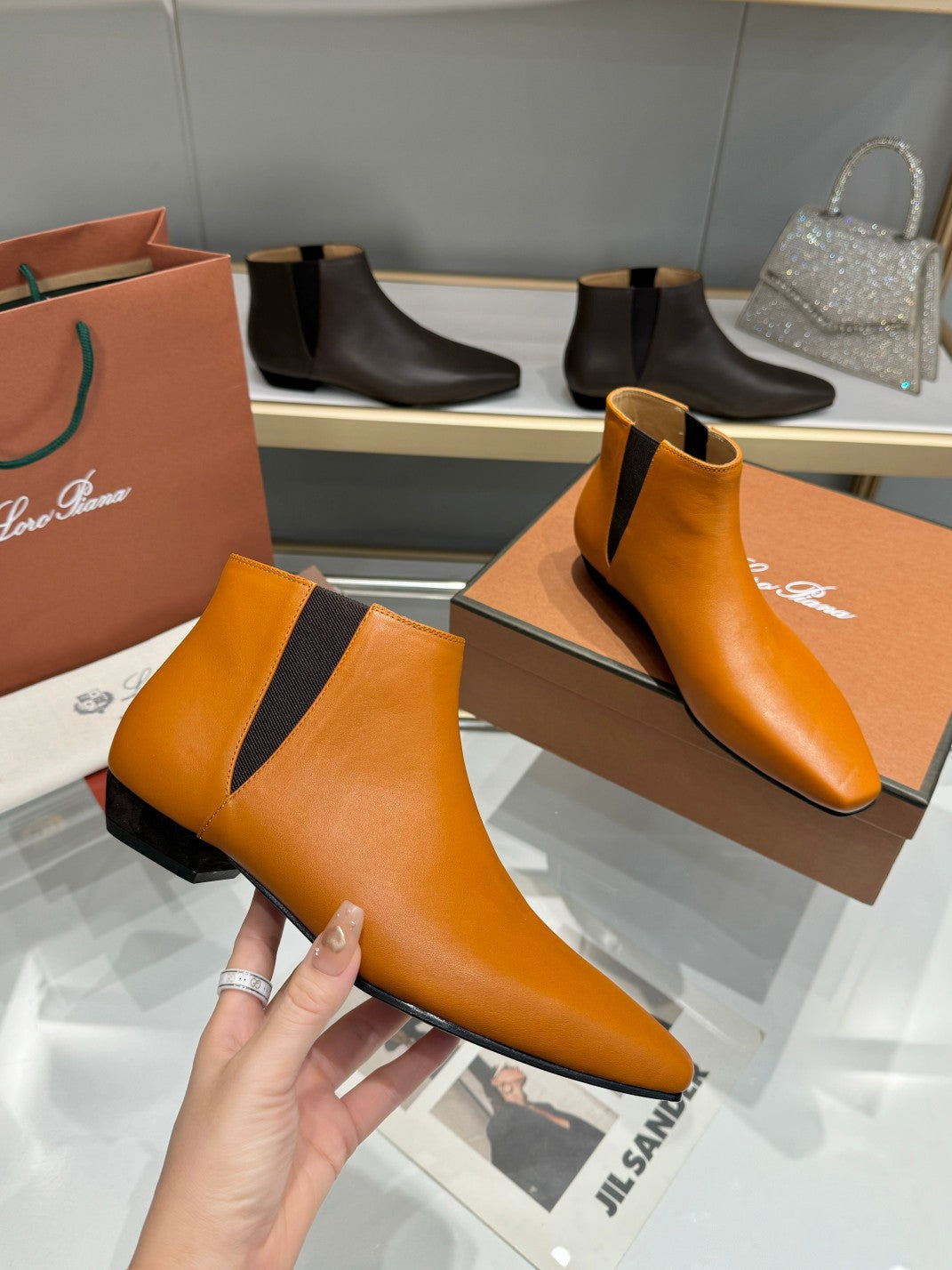 LP Sumire Ankle Boot In Brown Orange Nappa Calfskin 980106